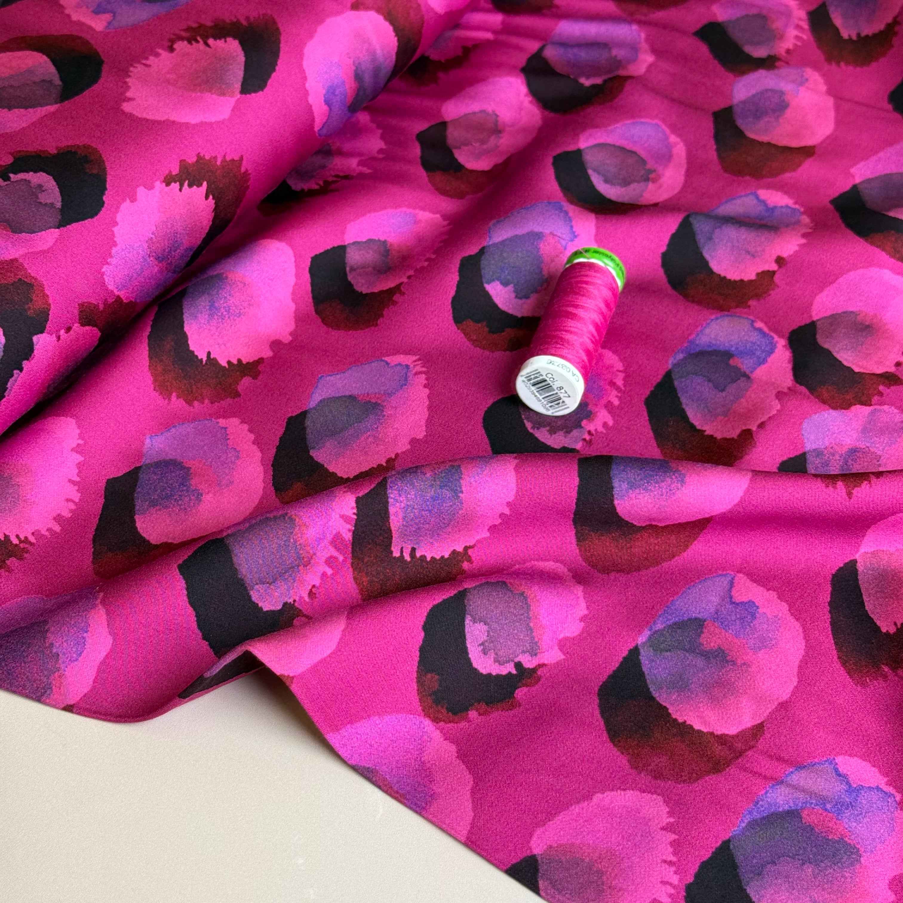 Water Marks Fuchsia Viscose Sateen Fabric