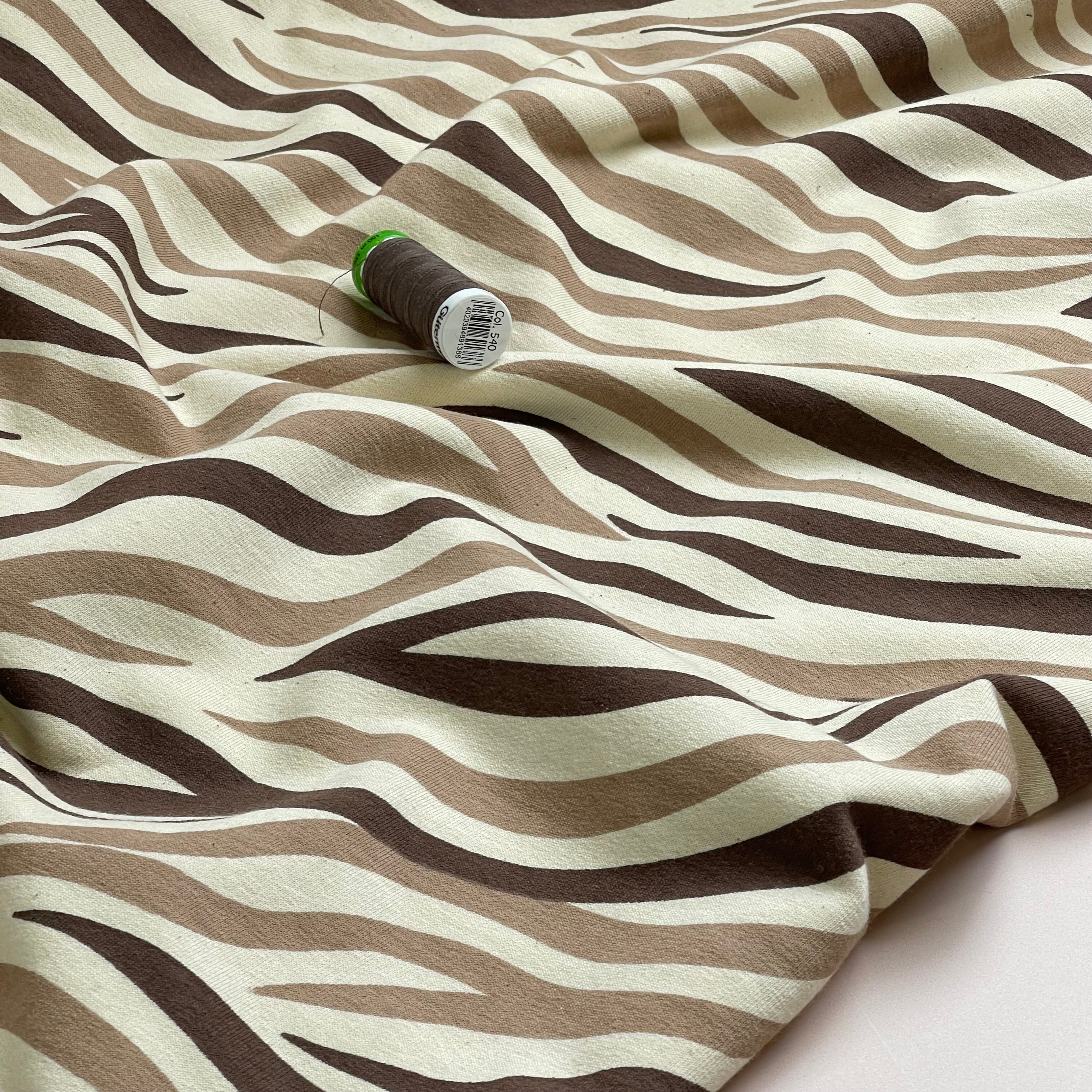 Zebra Brown Cotton Sweat-shirting Fabric