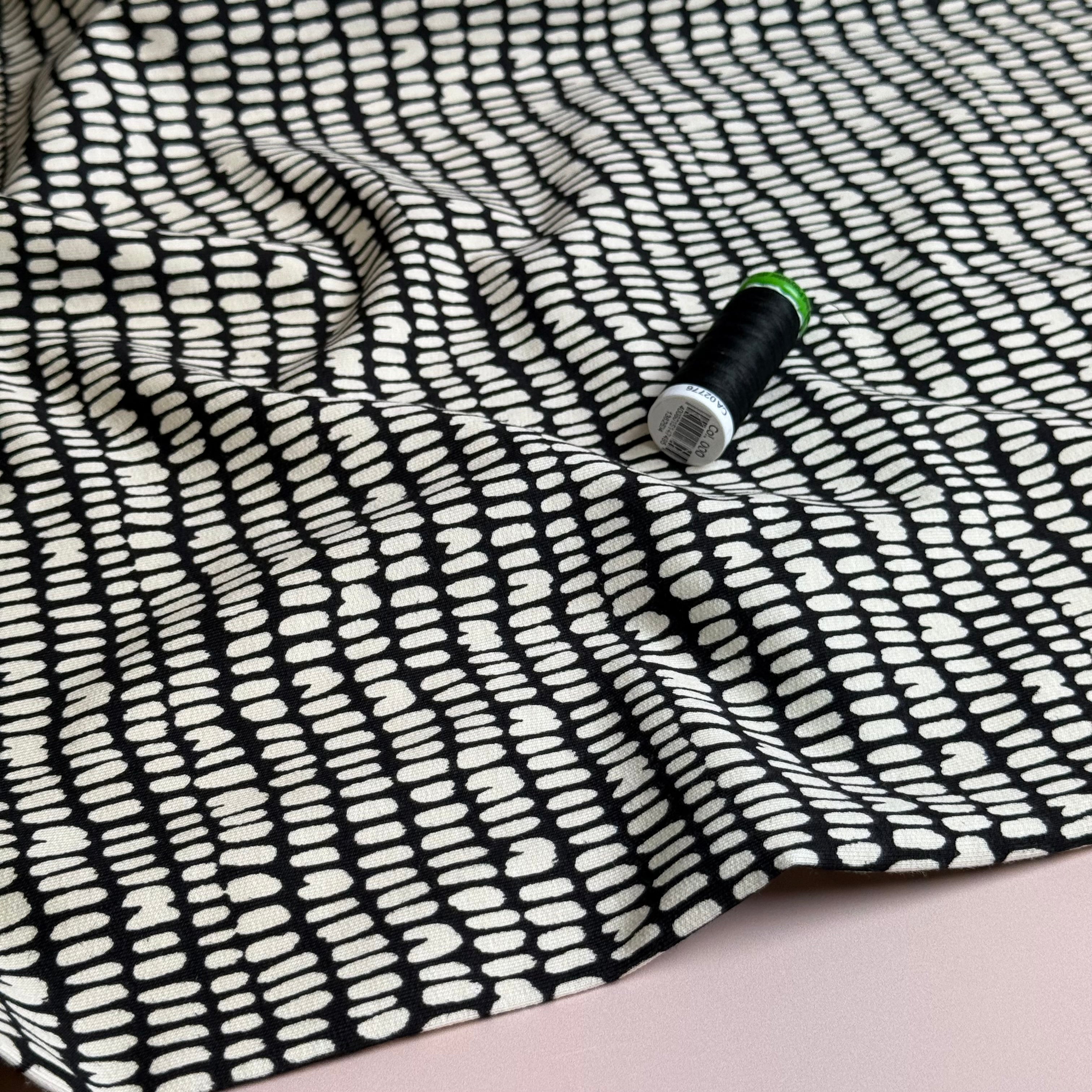 Broken Lines on Black Cotton French Terry