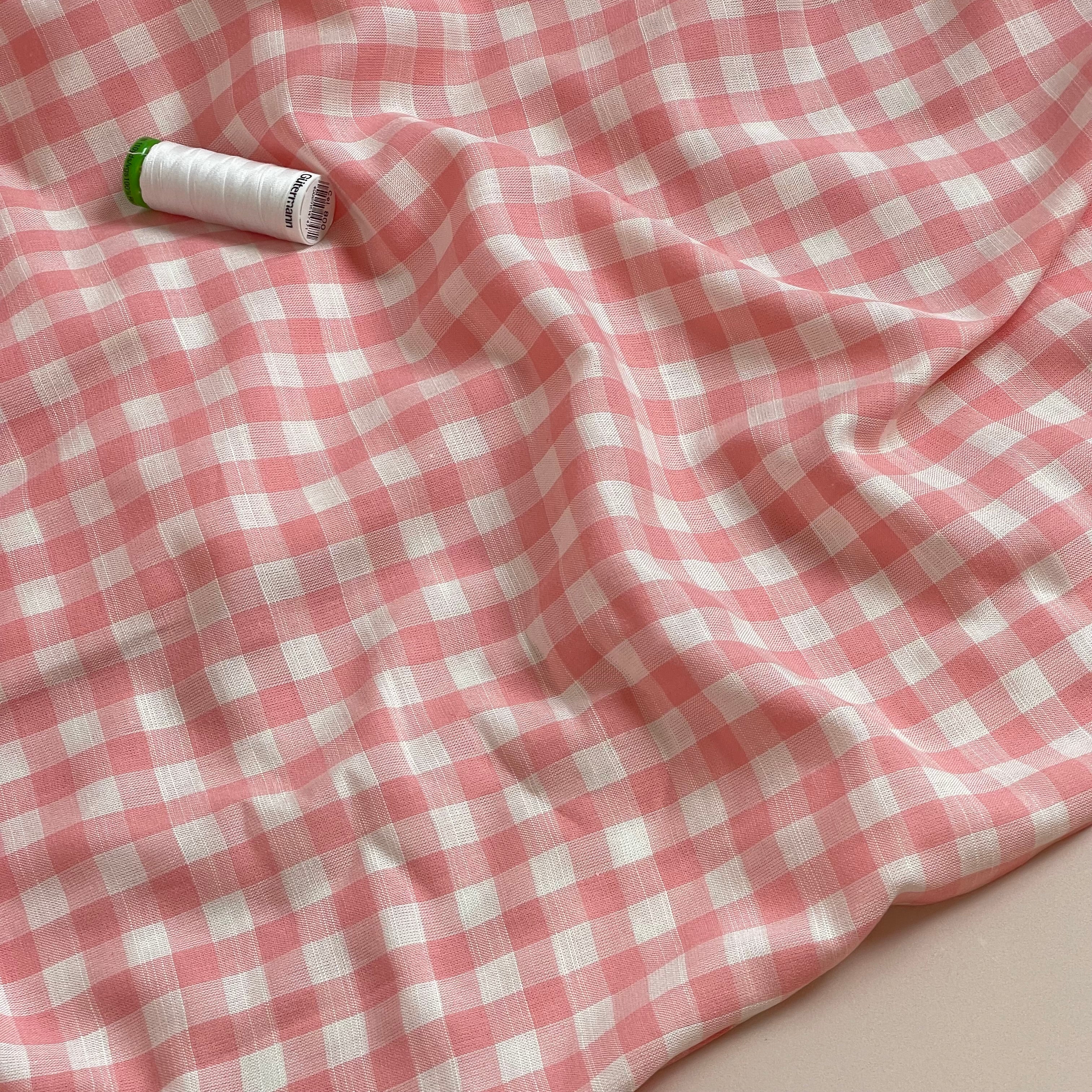 Ex-Designer Deadstock - Pink & White Gingham Viscose Fabric