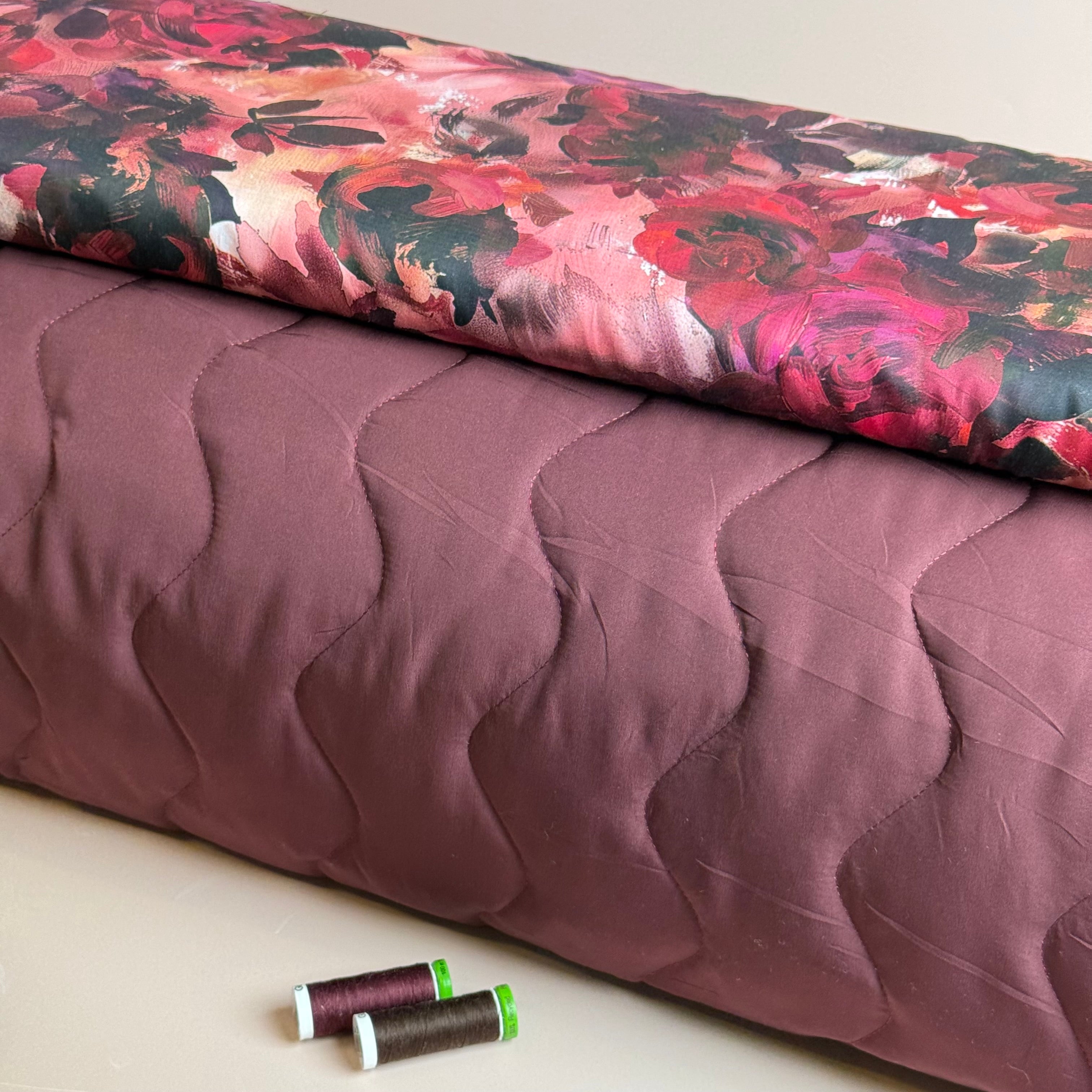 Zigzag Deep Plum Quilted Puffer Fabric