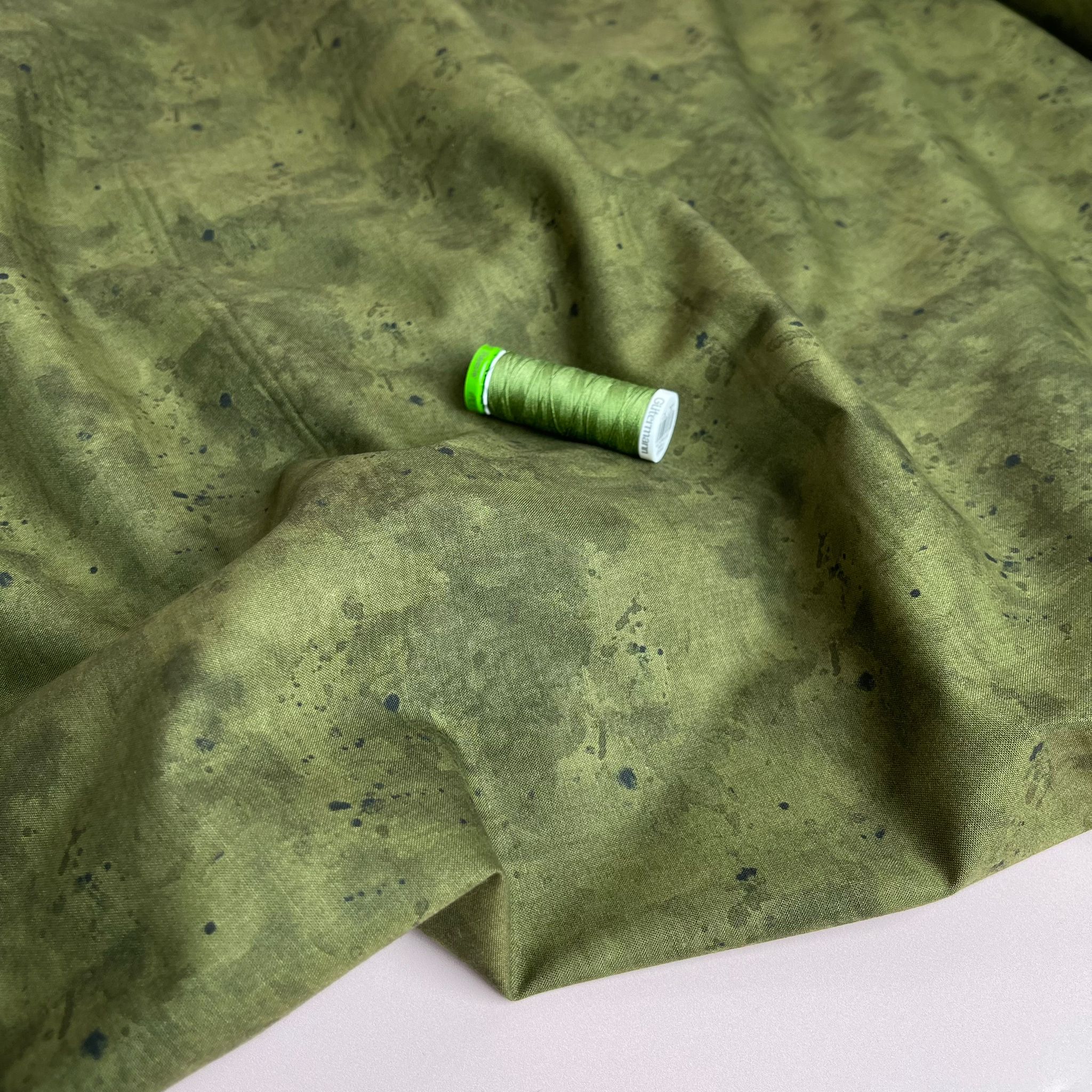 Khaki Watercolour Cotton Poplin Fabric