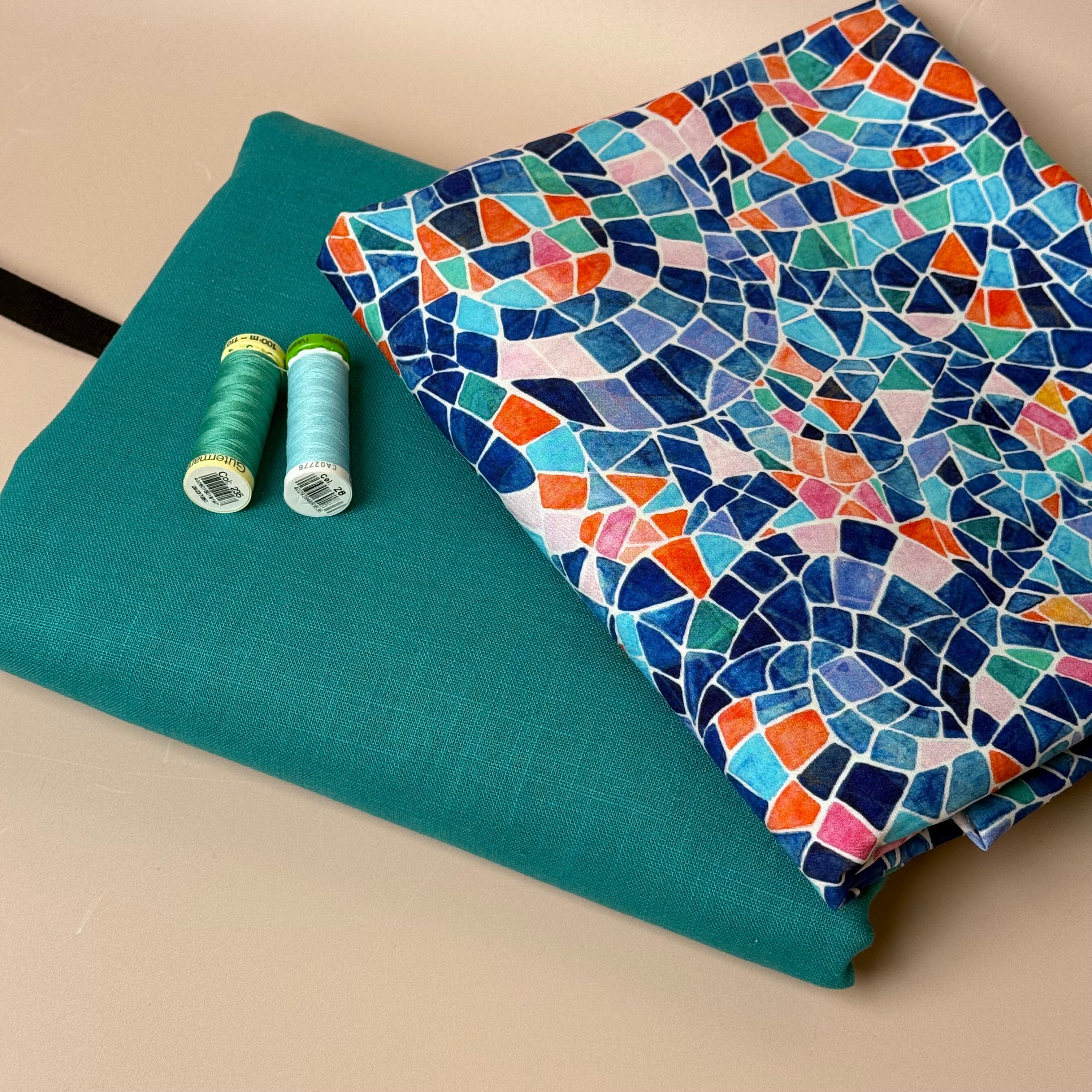 Make An Outfit Colour Bundle and Sewing Kit - Regalia Blouse in Mosaics Summer and Spring Trousers in Teal Linen