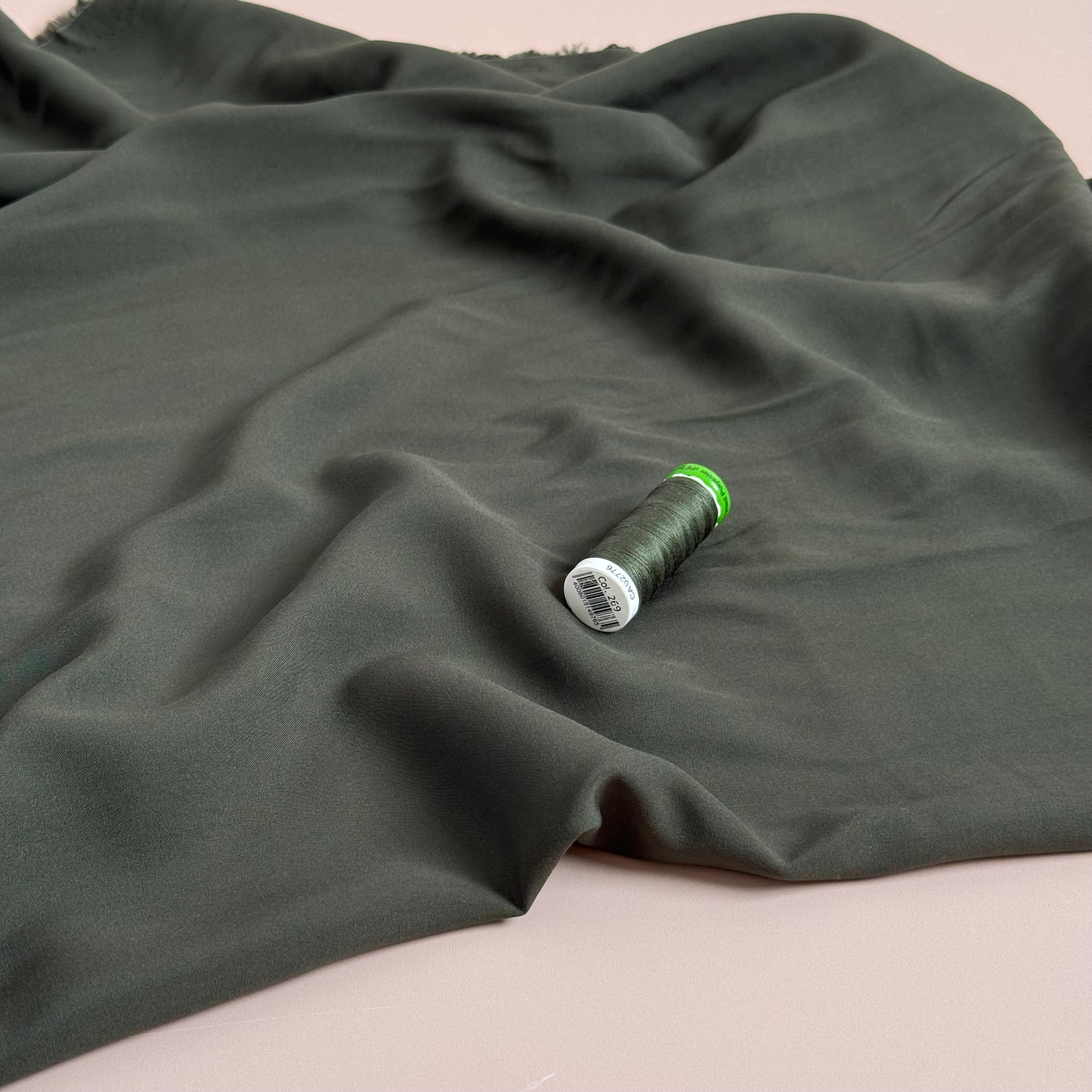 Elegance Dark Khaki Green Plain ECOVERO Viscose Fabric