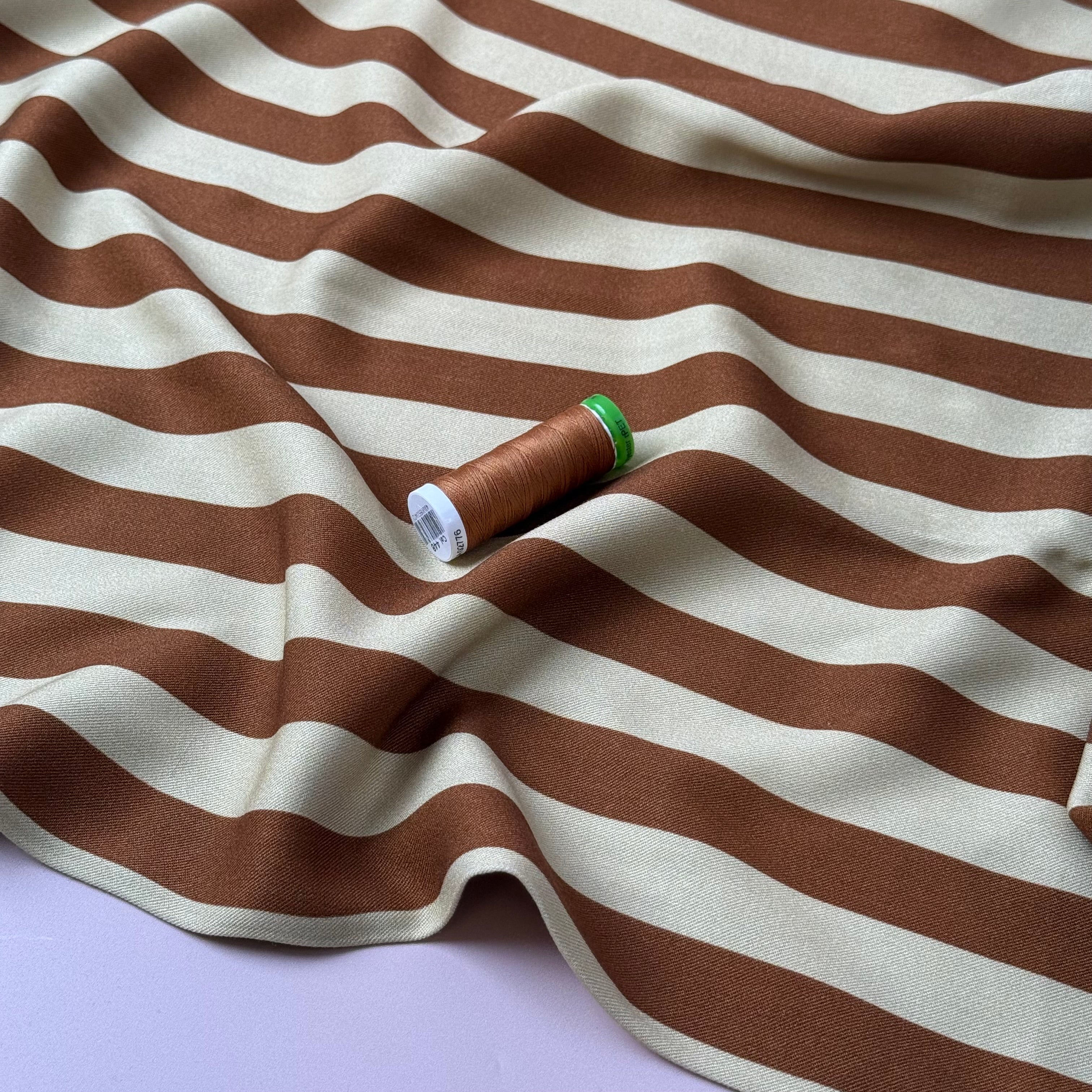 Light & Lush - Stripes in Caramel & Beige Viscose Twill Fabric