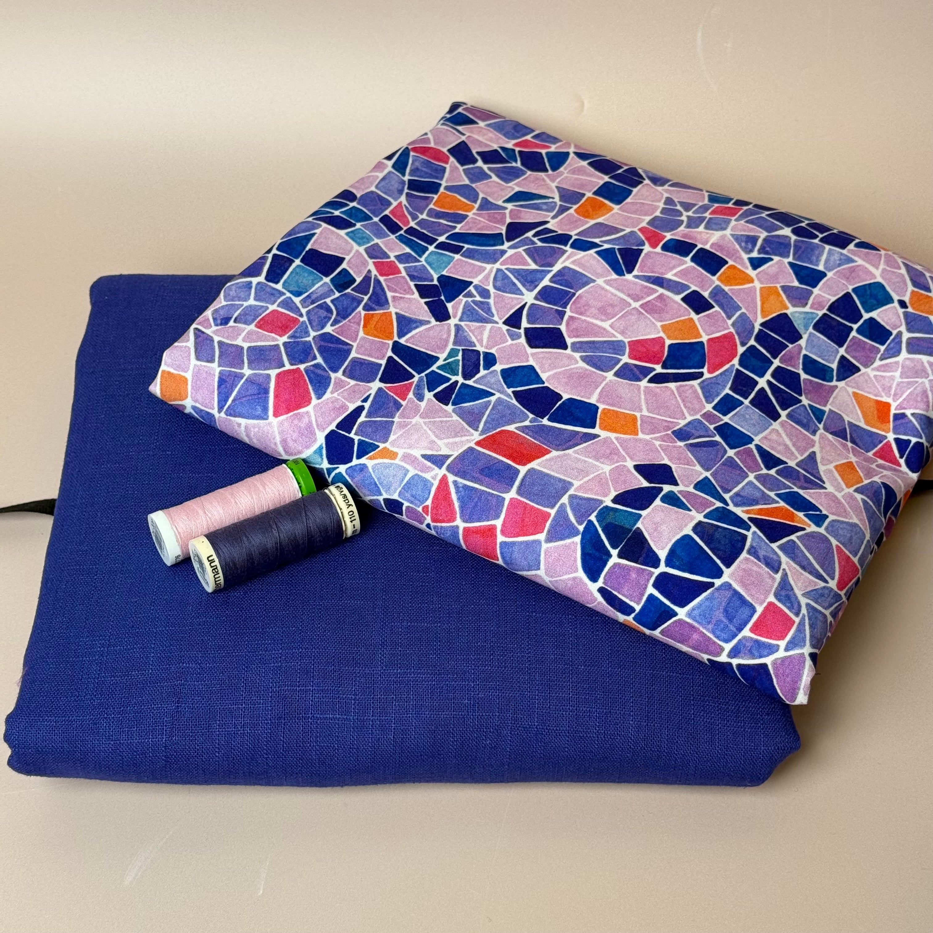 Make An Outfit Colour Bundle and Sewing Kit - Regalia Blouse in Lavender Mosaics and Spring Trousers in Lapis Linen