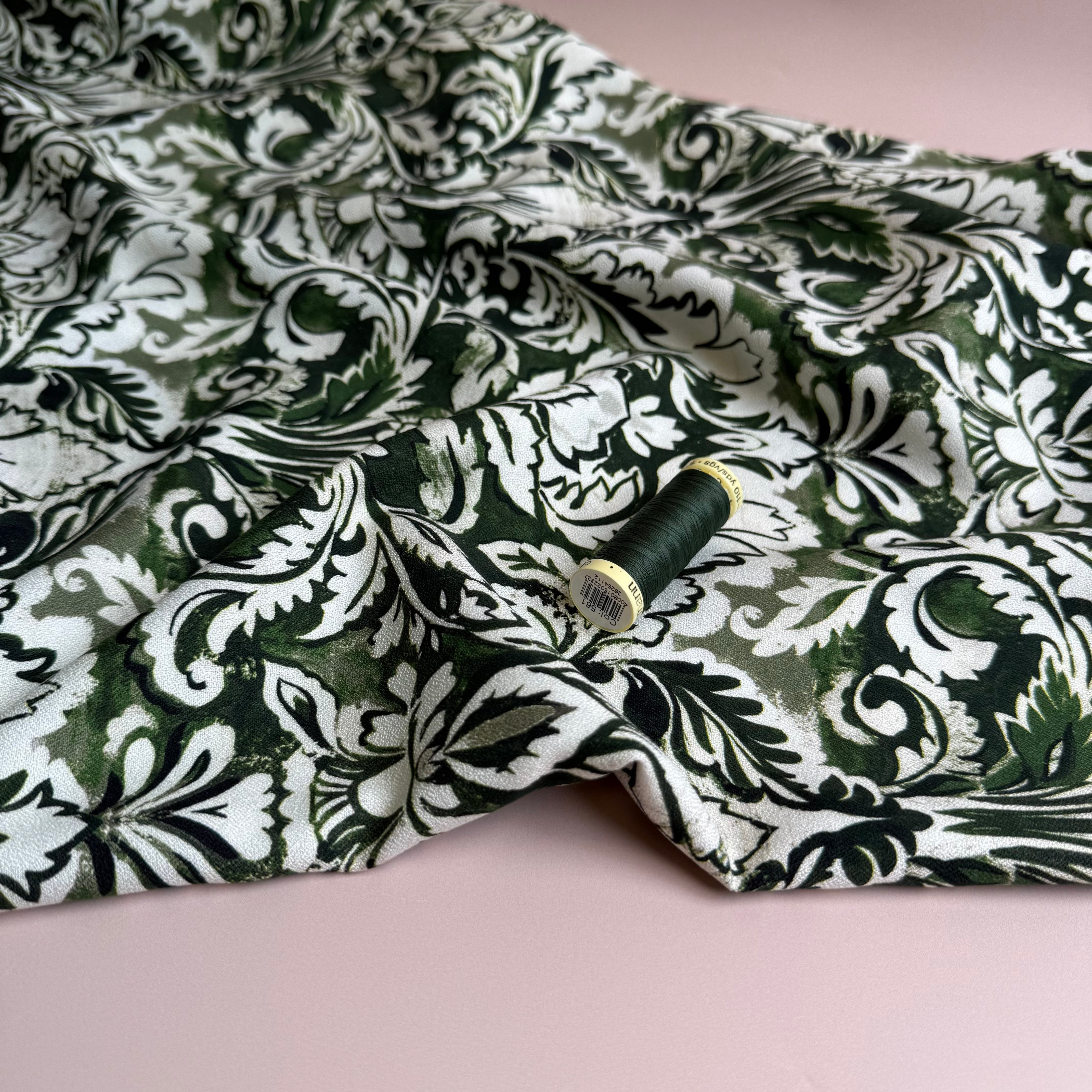Olive Green Ornaments Soft Viscose Crepe