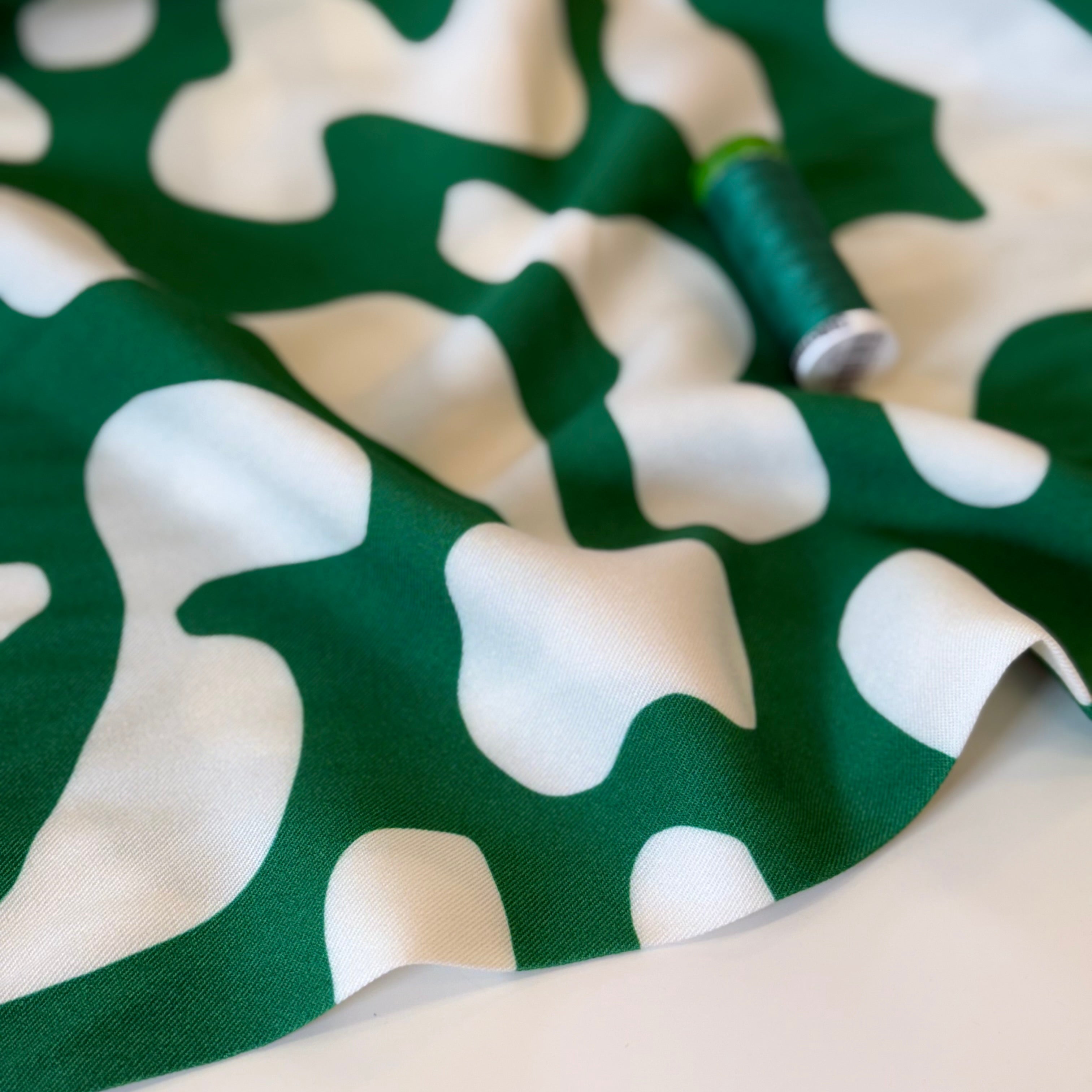 Light & Lush - Shapes on Emerald Viscose Twill Fabric