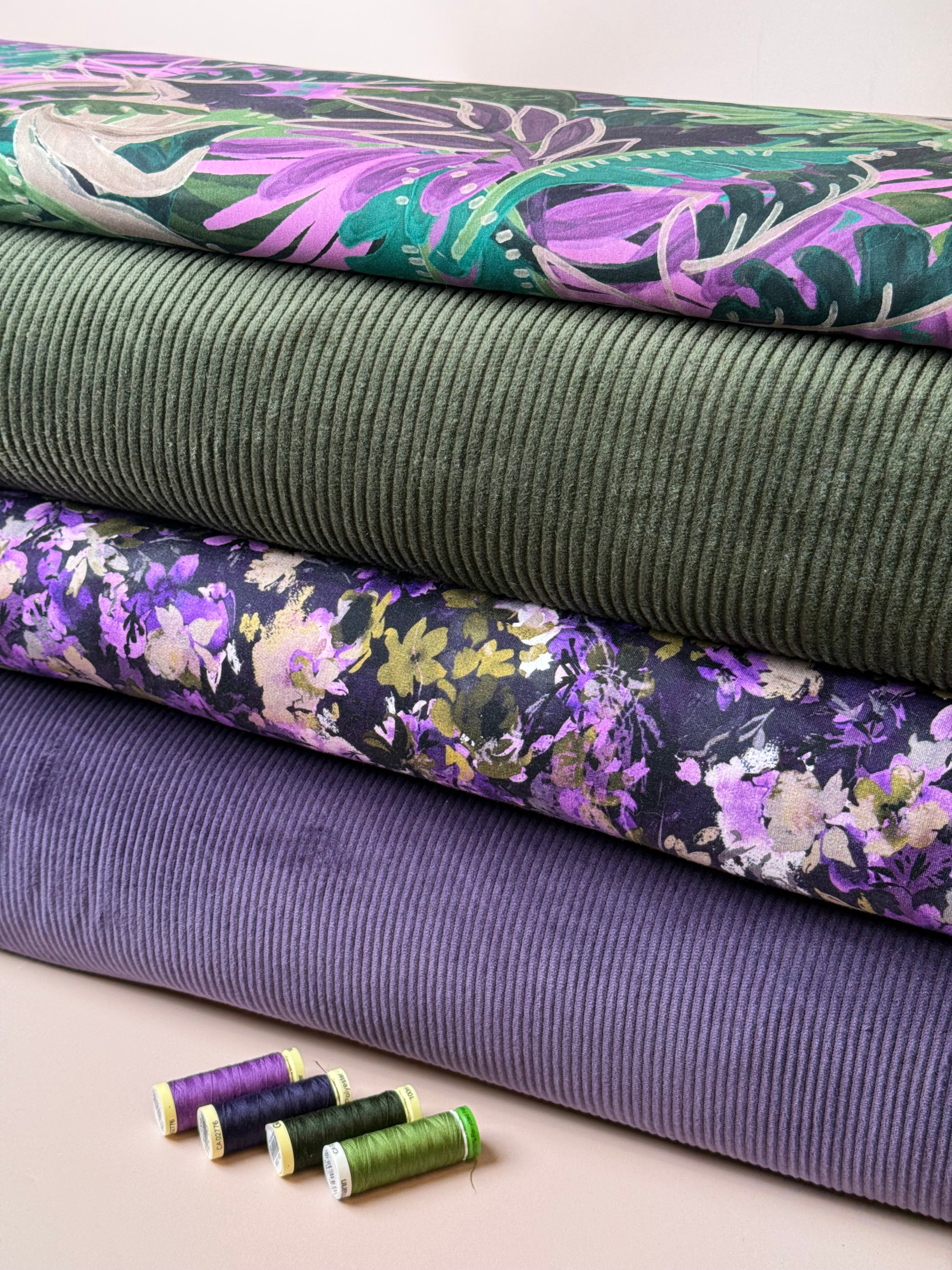 Autumn Flowers Deep Purple Soft Cotton Sweat-shirting Fabric