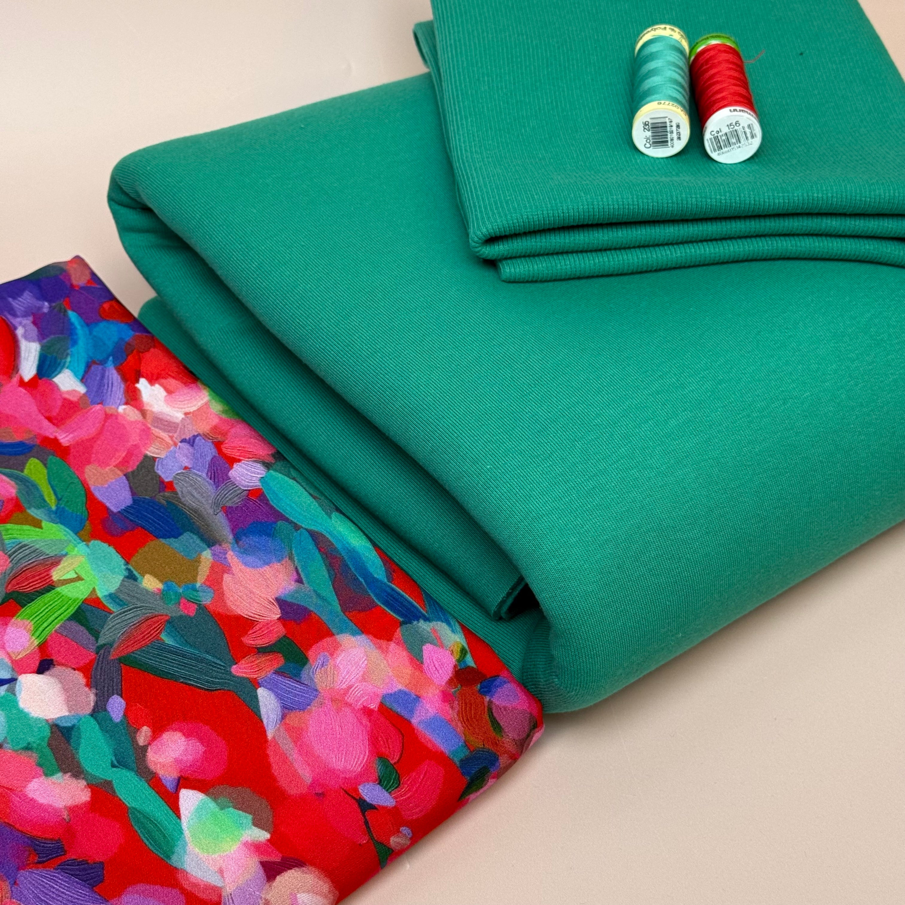 Make an Outfit Colour Bundle - Lupine Petals & Sweatshirting in Jolly Green with Ribbing