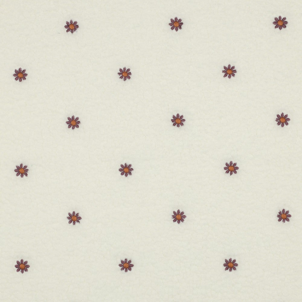 Embroidered Daisies on Ecru Teddy Fabric