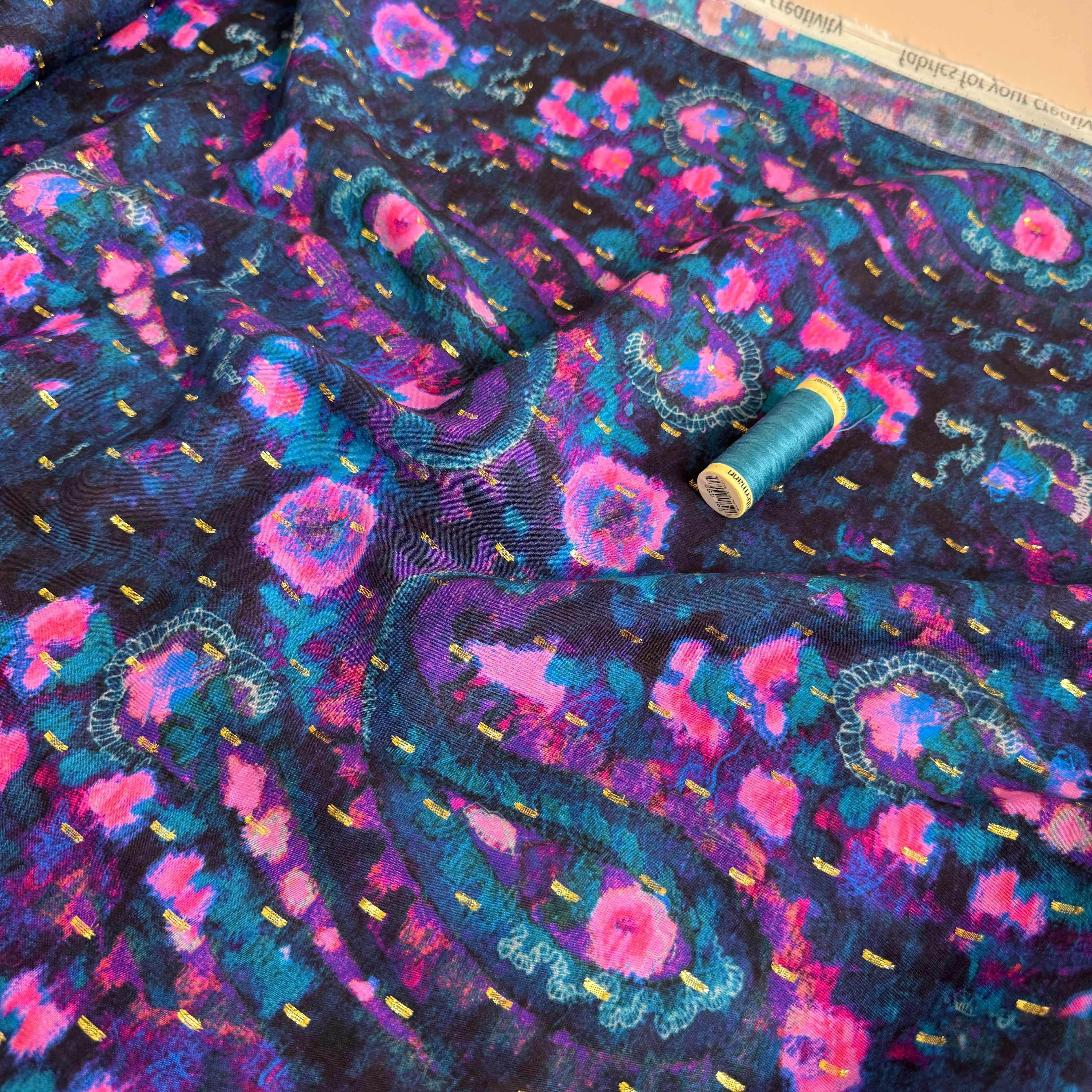 Navy Paisley with Lurex Viscose Fabric