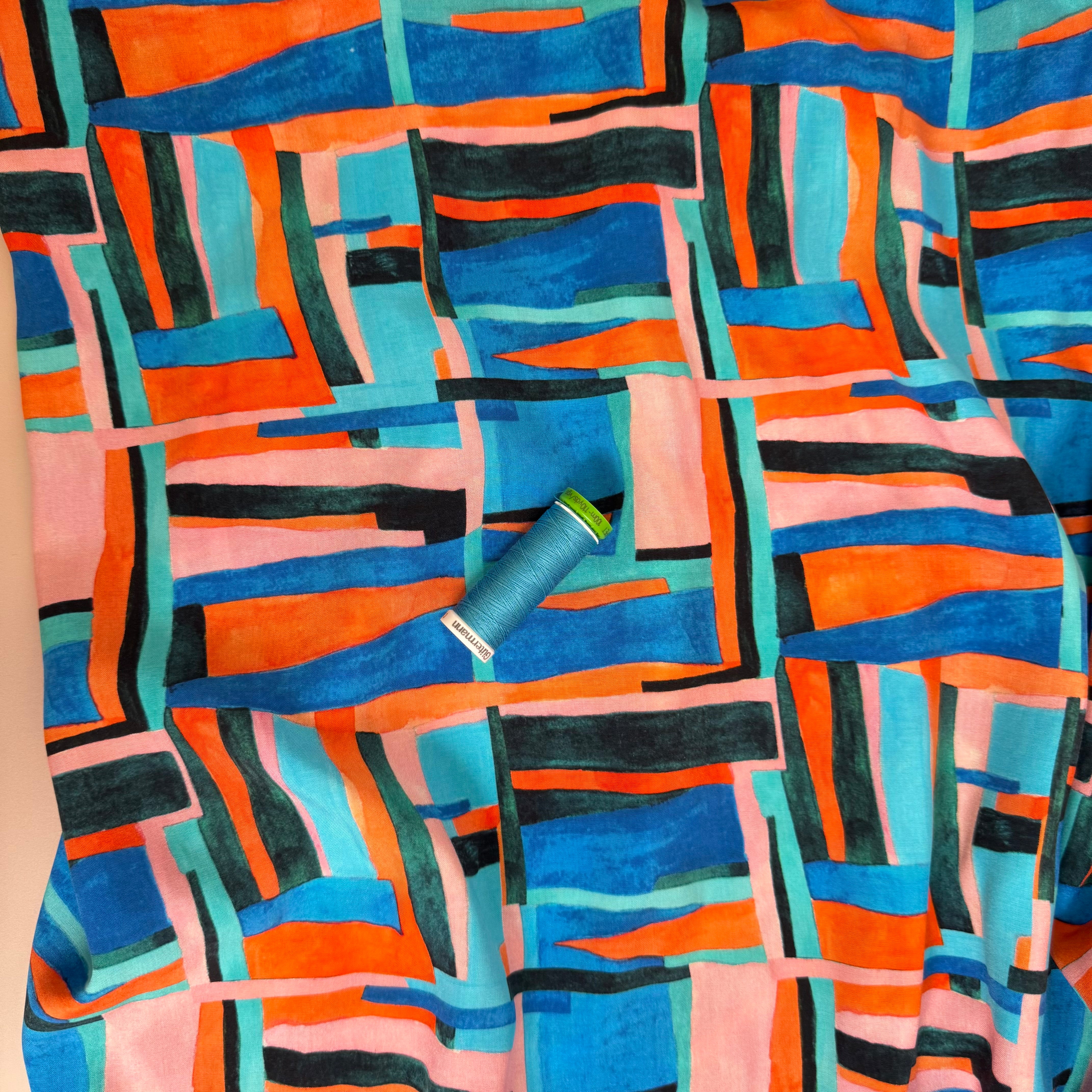Abstract City Viscose Poplin Fabric