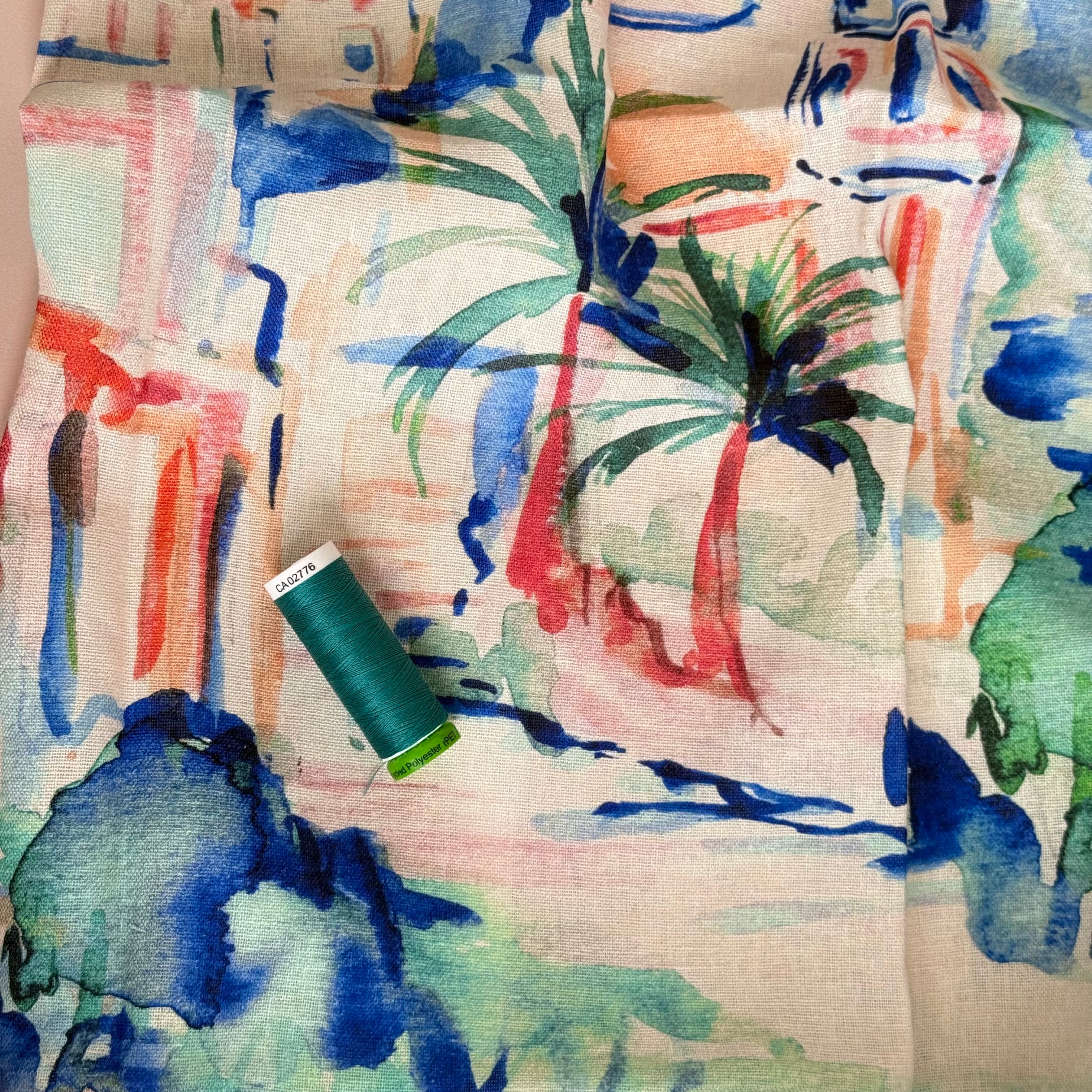 PRE-ORDER - arriving by end of August - Riviera Landscape Cobalt Linen Viscose Blend Fabric