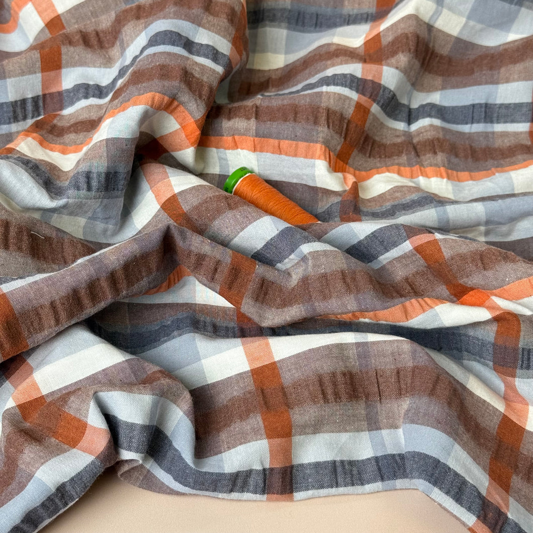 Sunset Checks Yarn Dyed Cotton Seersucker Fabric