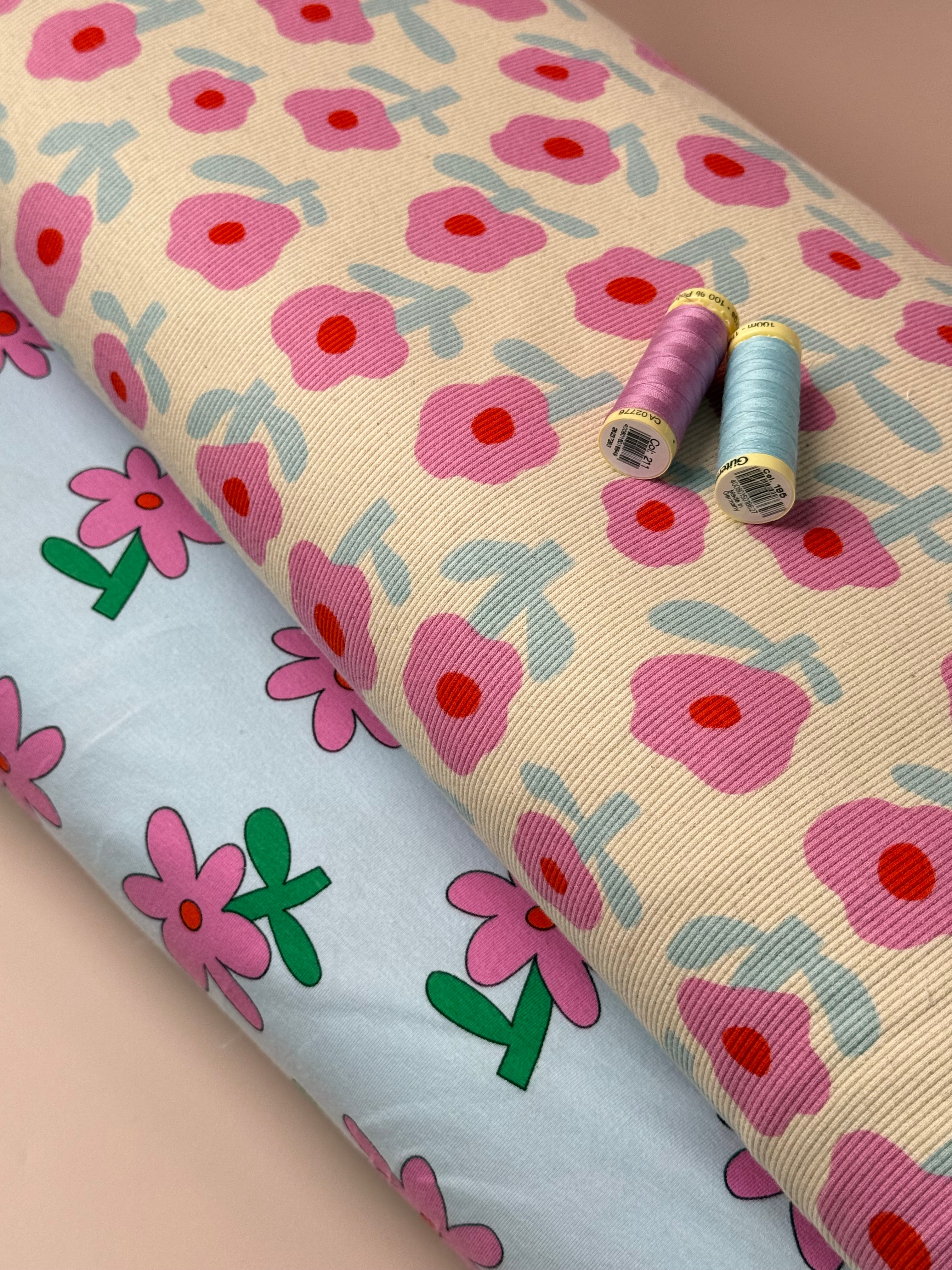 Fun Flowers Blue GOTS Organic Cotton Jersey