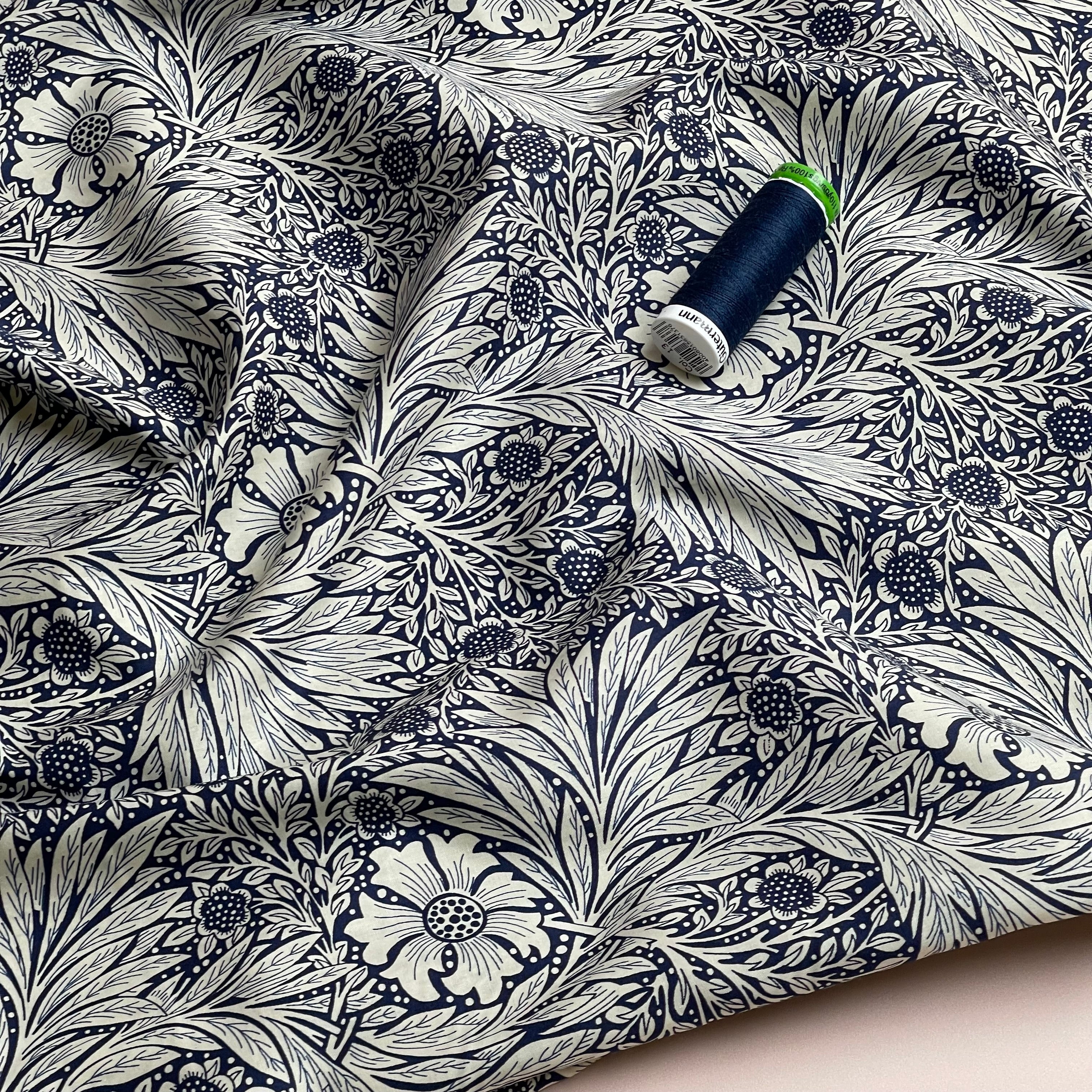 Victoria Navy Cotton Lawn Fabric