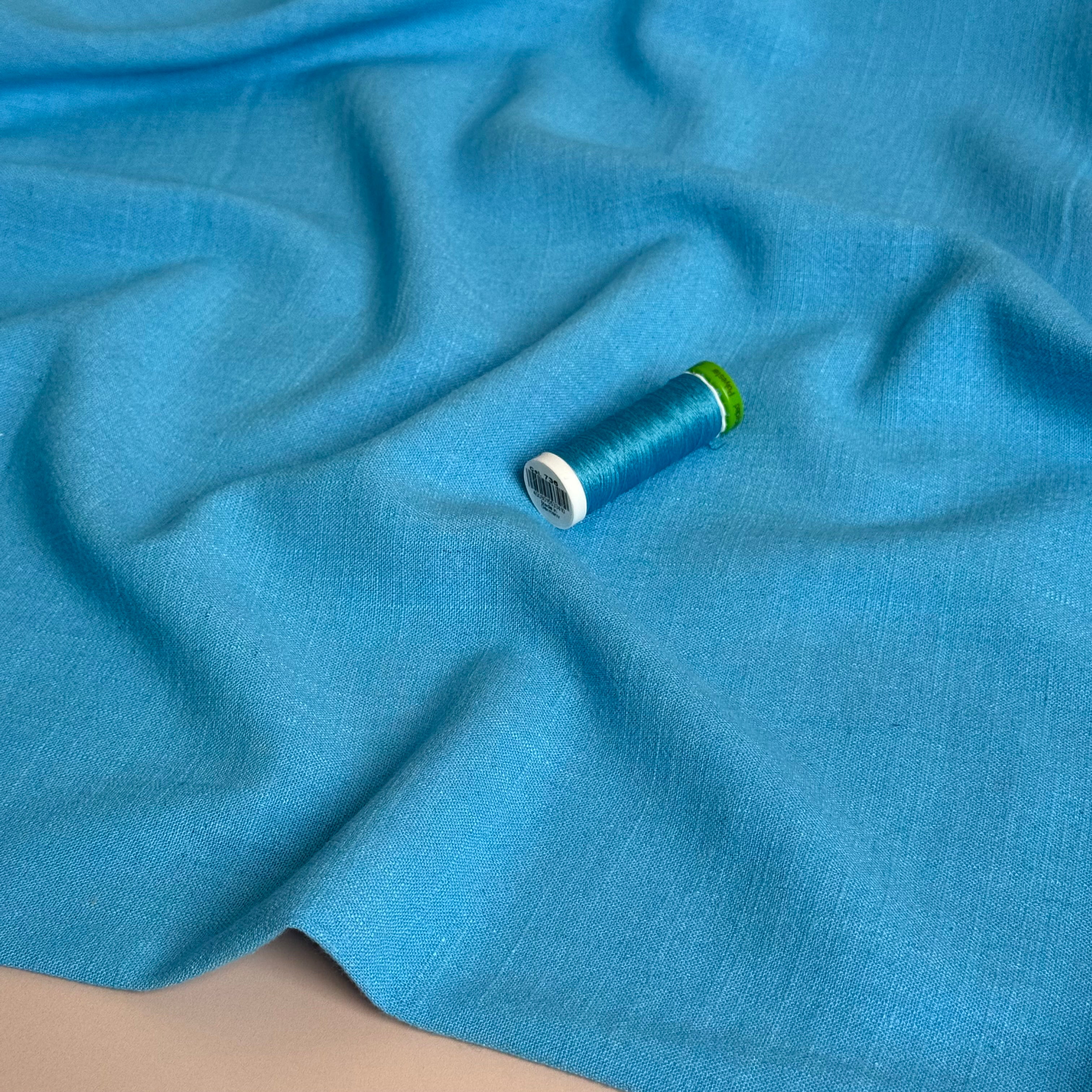 Flow Sky Blue Viscose Linen Blend Dress Fabric