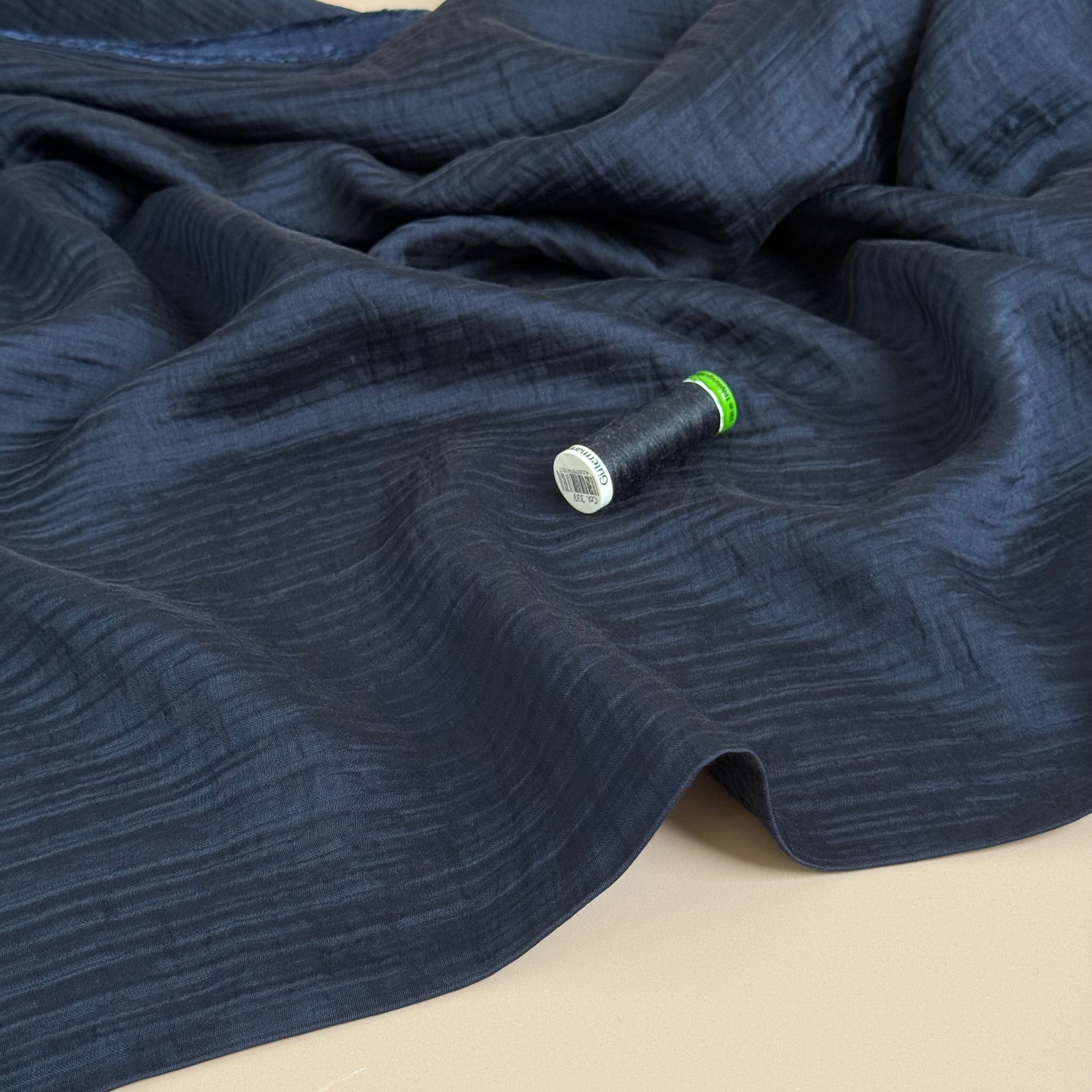 Navy Textured Double Layer Rayon with TENCEL™ Lyocell Fibres
