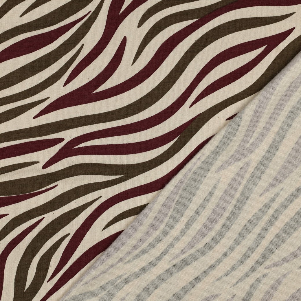 Zebra Burgundy and Olive Cotton Sweat-shirting Fabric