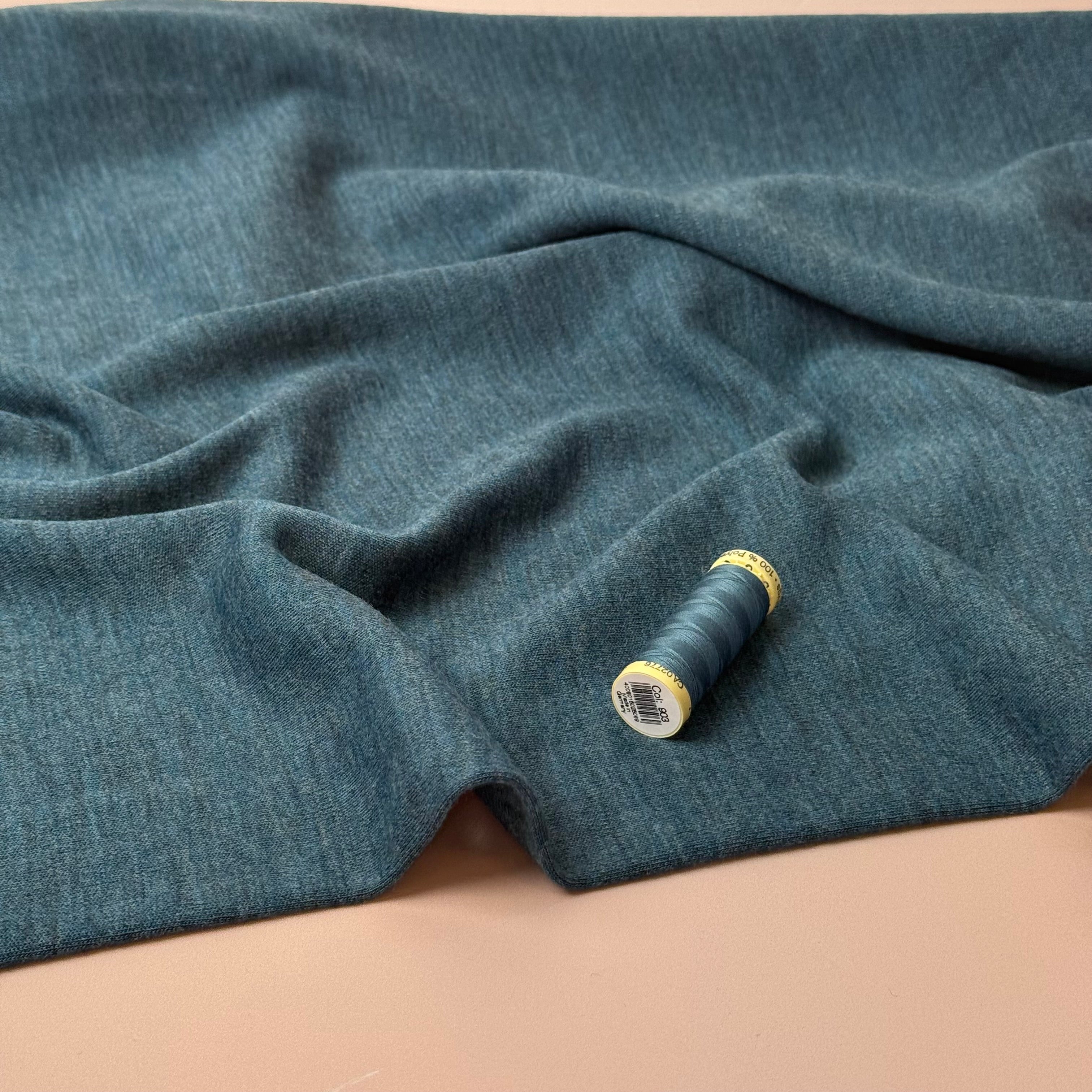 Pure Merino Wool Sweater Knit in Petrol Melange