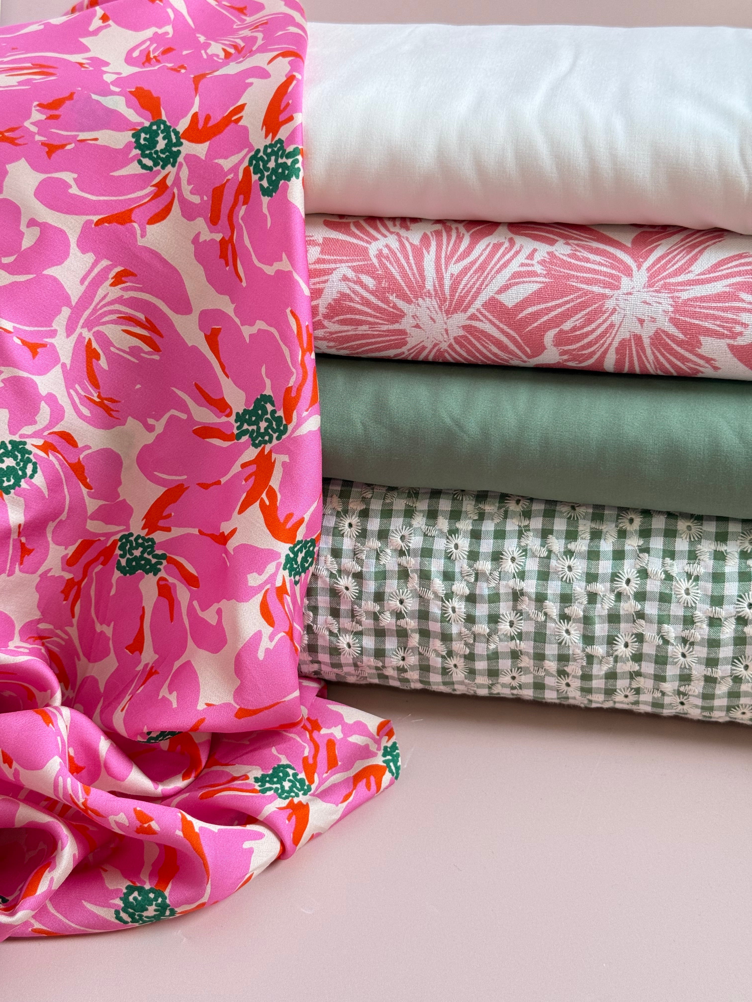 Painted Pink Flowers Lyocell Sateen Fabric
