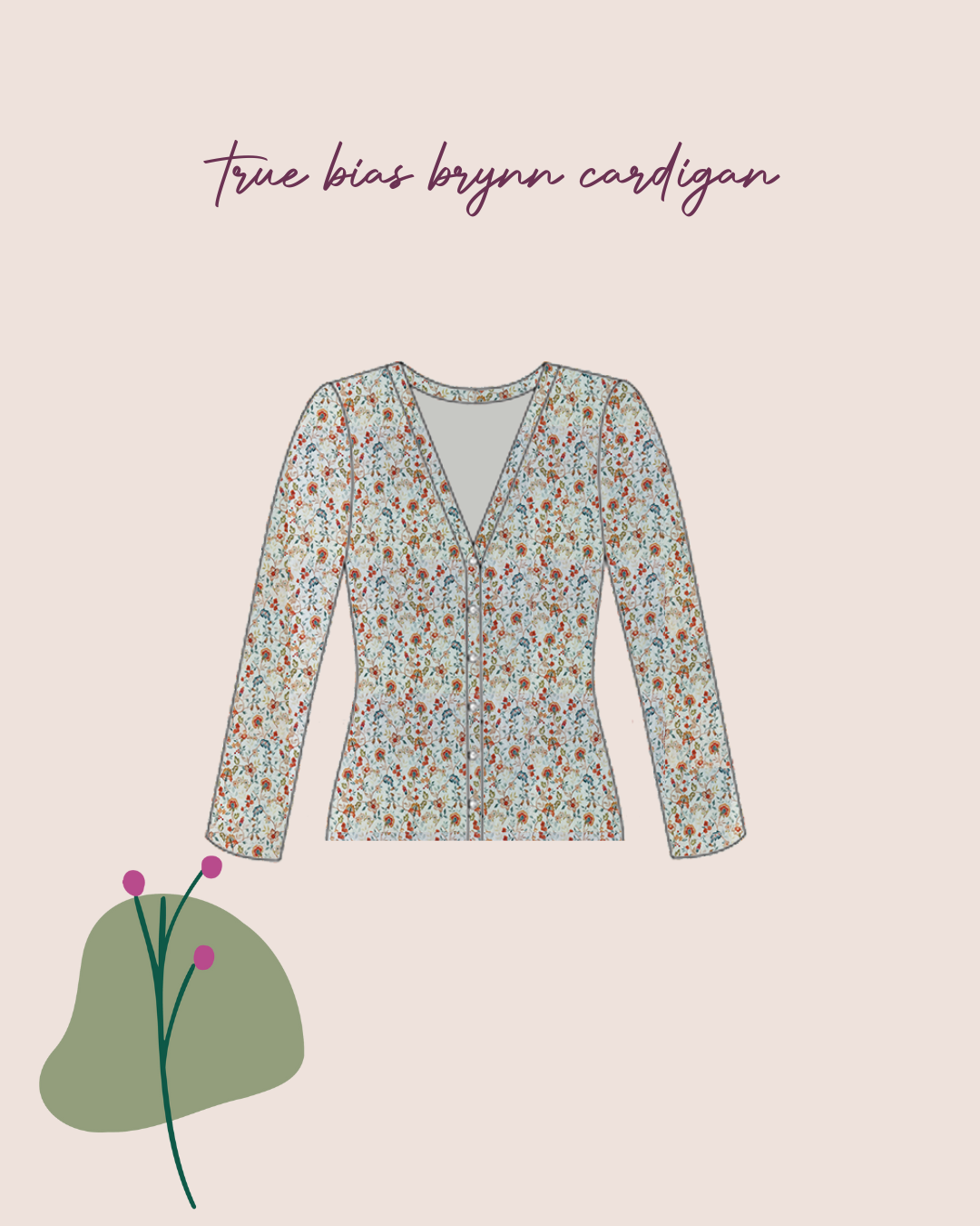 Sewing Kit -True Bias Brynn Cardigan Top Sewing Kit in Cotton Ribbed Jersey (multiple print options)