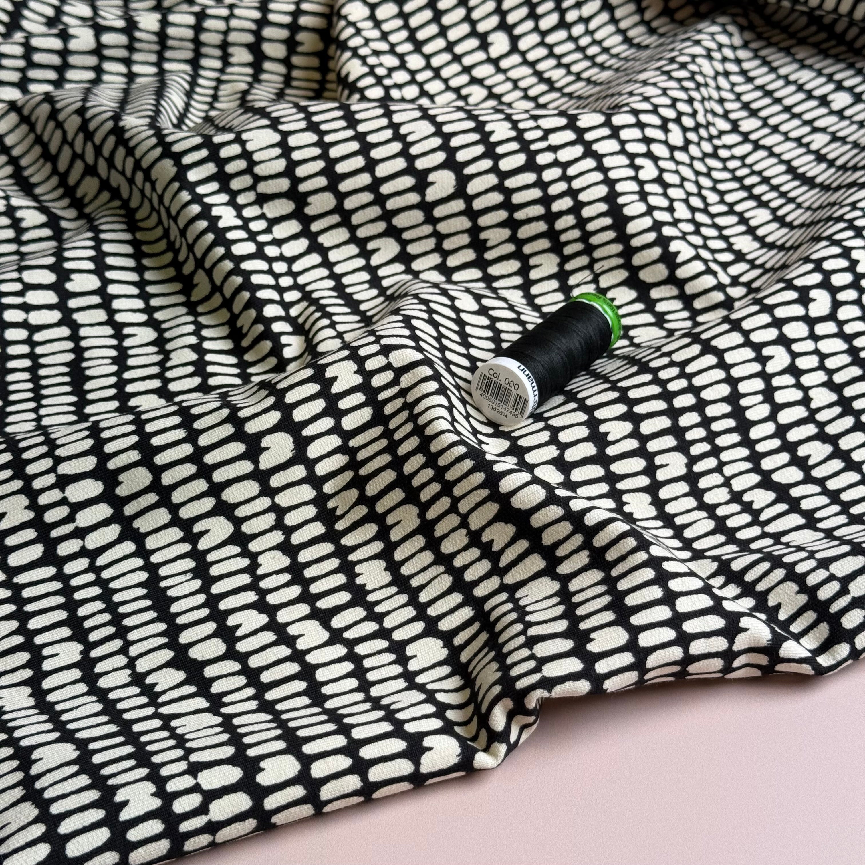 Broken Lines on Black Cotton French Terry