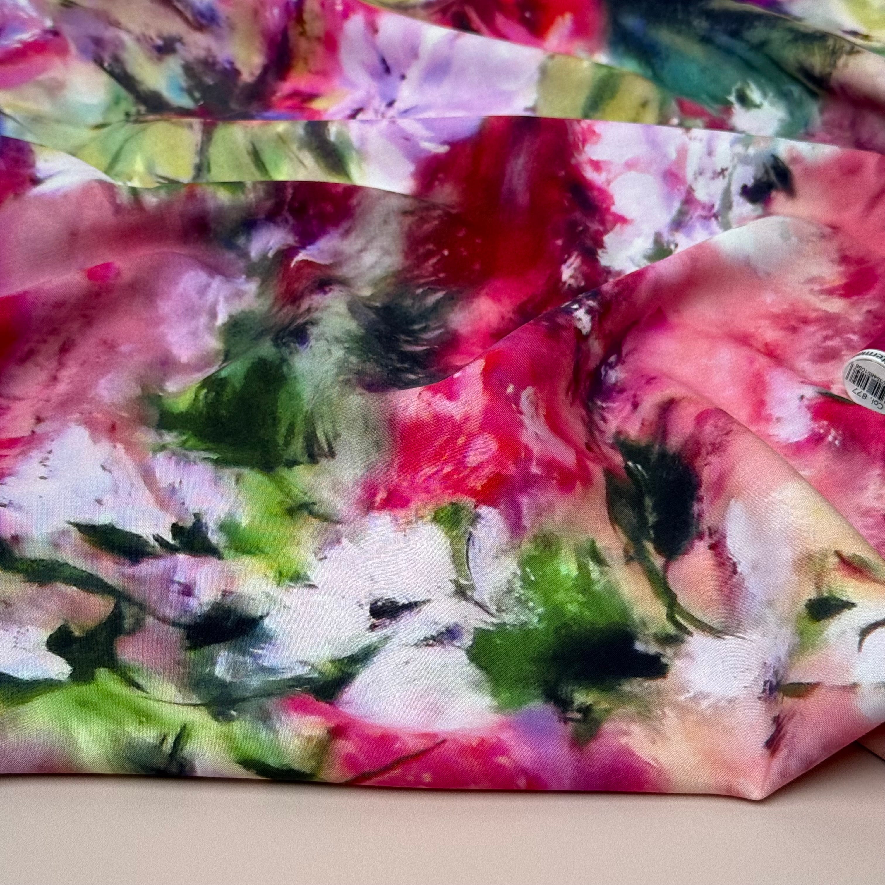 Abstract Watercolour Florals Viscose Poplin Fabric