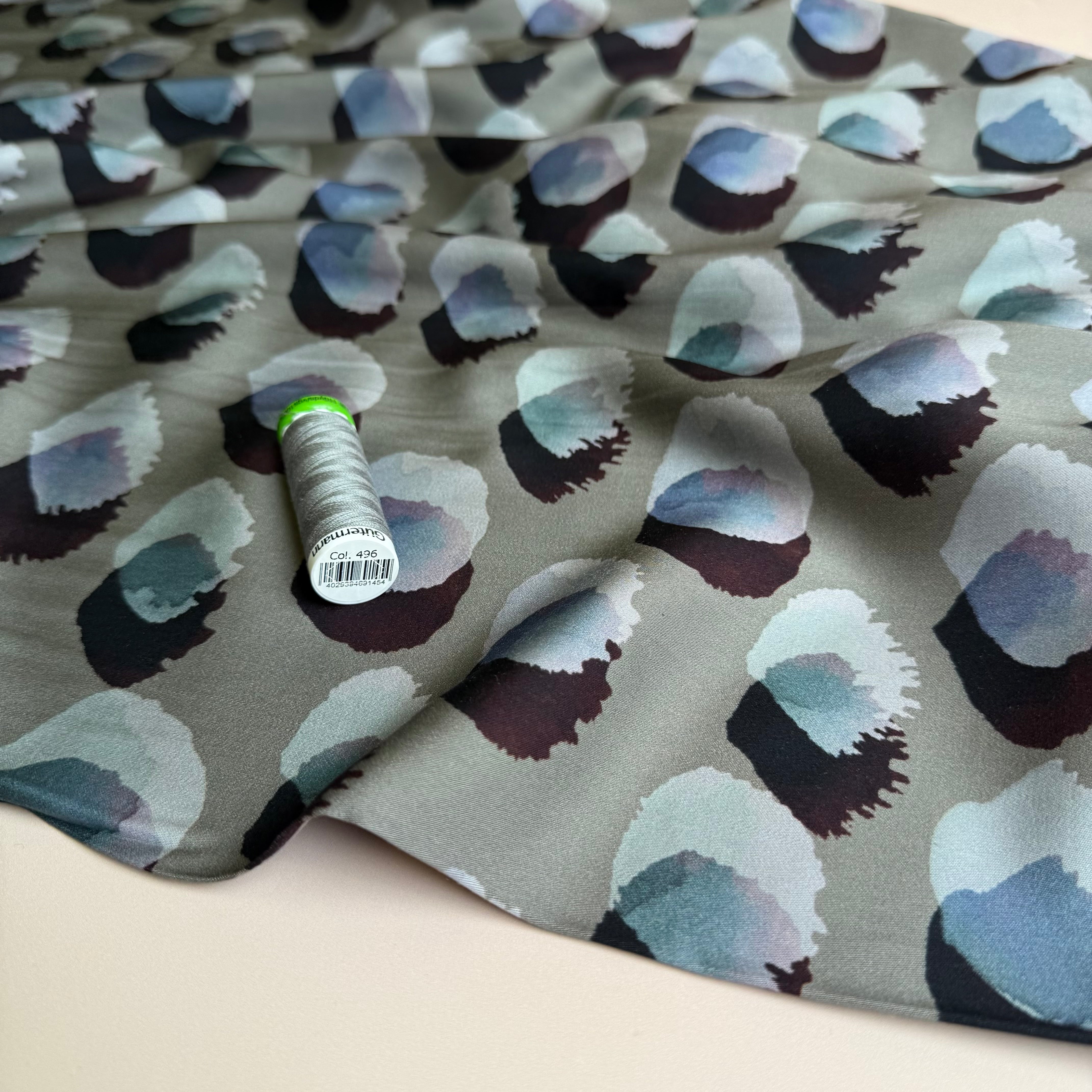 Water Marks Grey Viscose Sateen Fabric