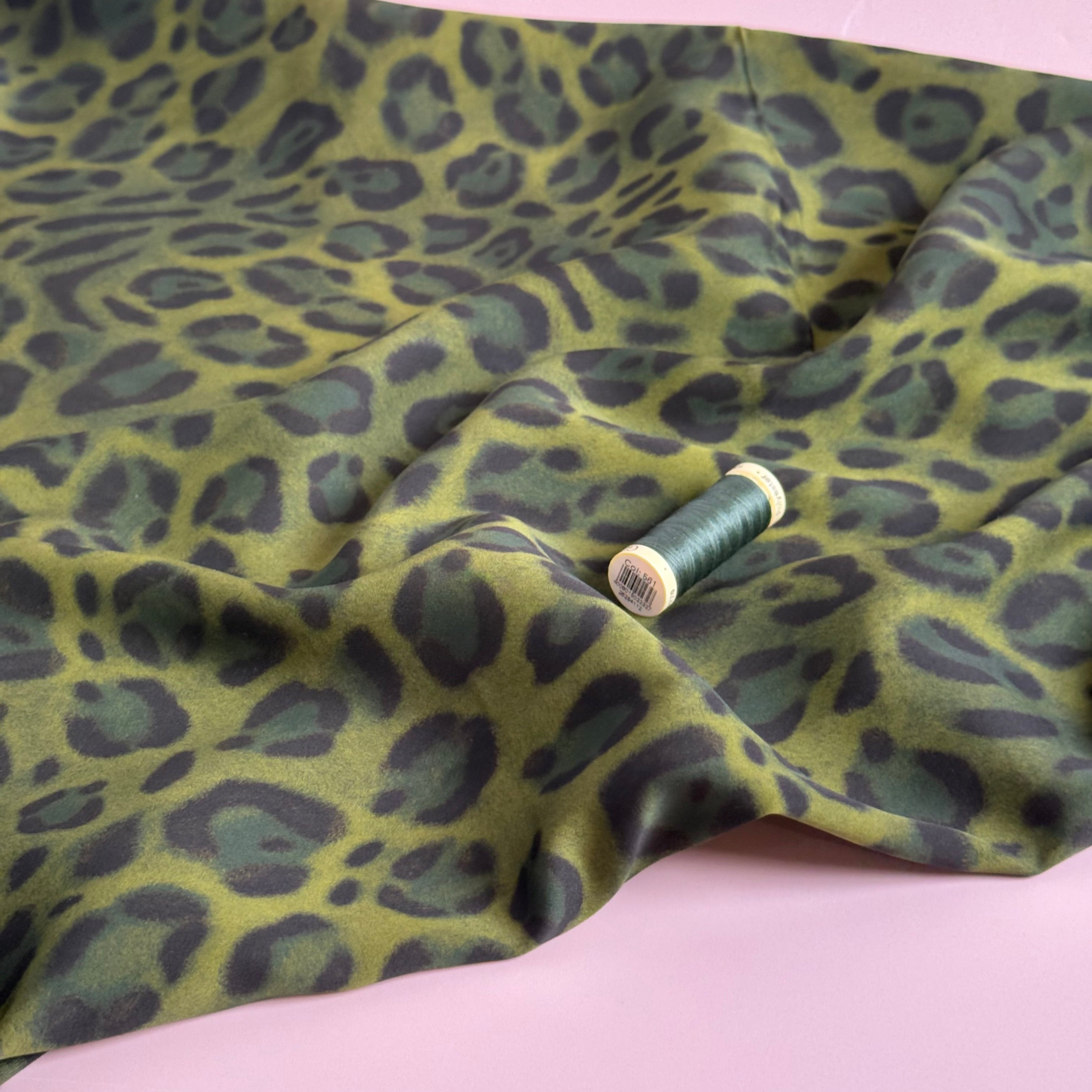 Animal Print Green Viscose Sateen Fabric