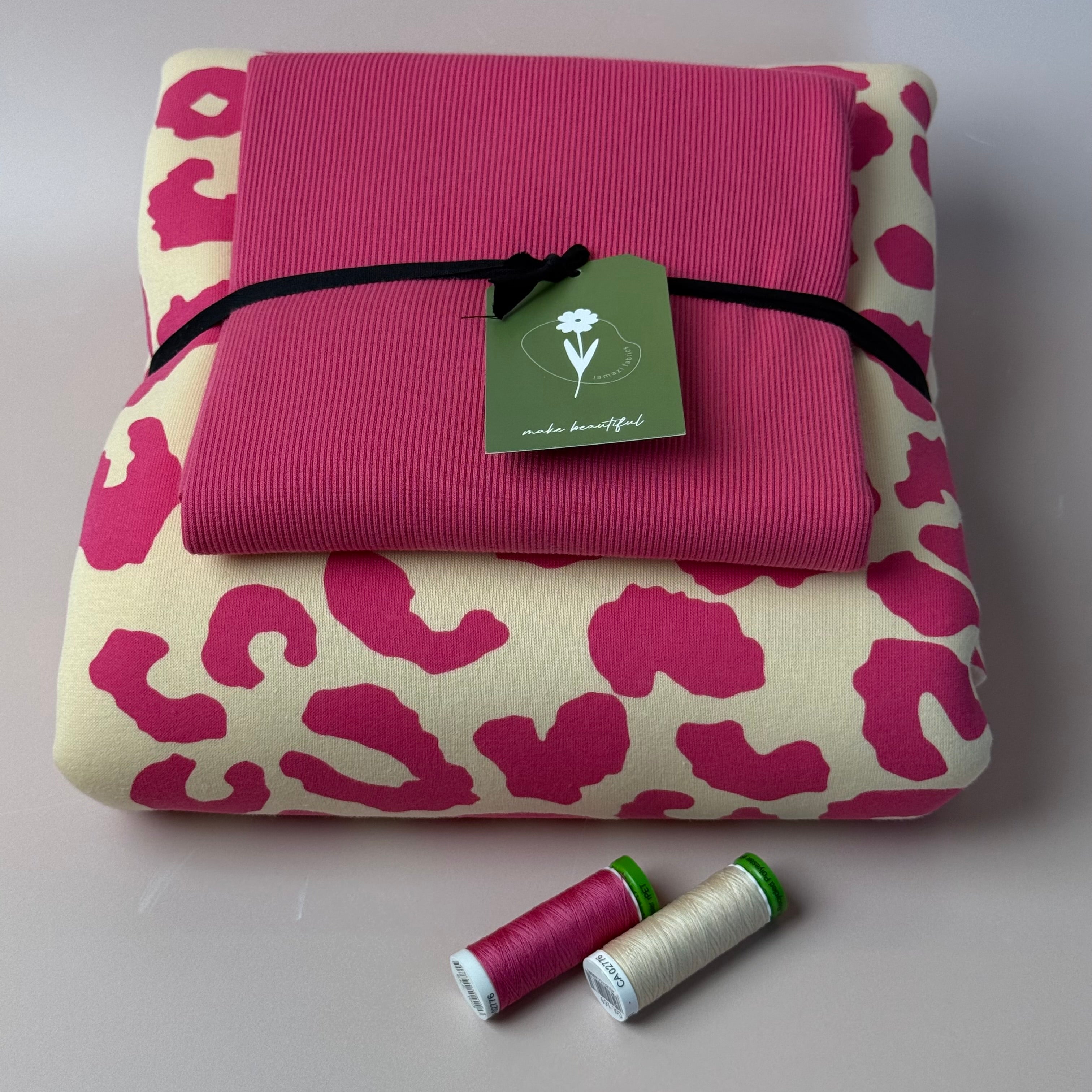 Colour Bundles - Carmine Rose Leopard Sweatshirting and Ribbing