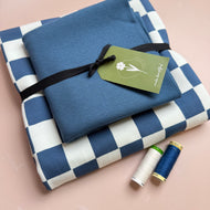 Colour Bundles - Checkers Blue Cotton French Terry & Matching Ribbing