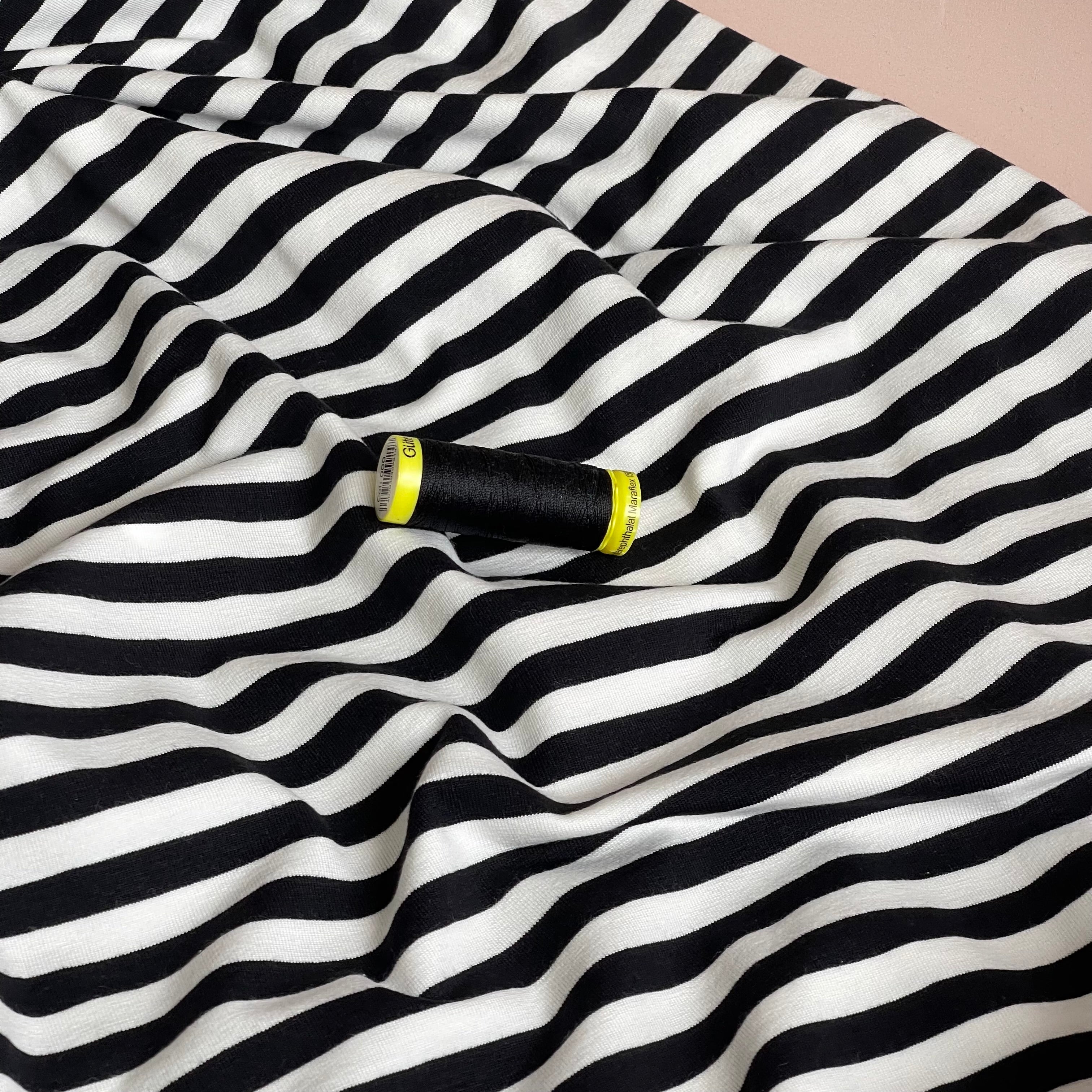 Yarn Dyed Black Breton Stripe Cotton Jersey Fabric