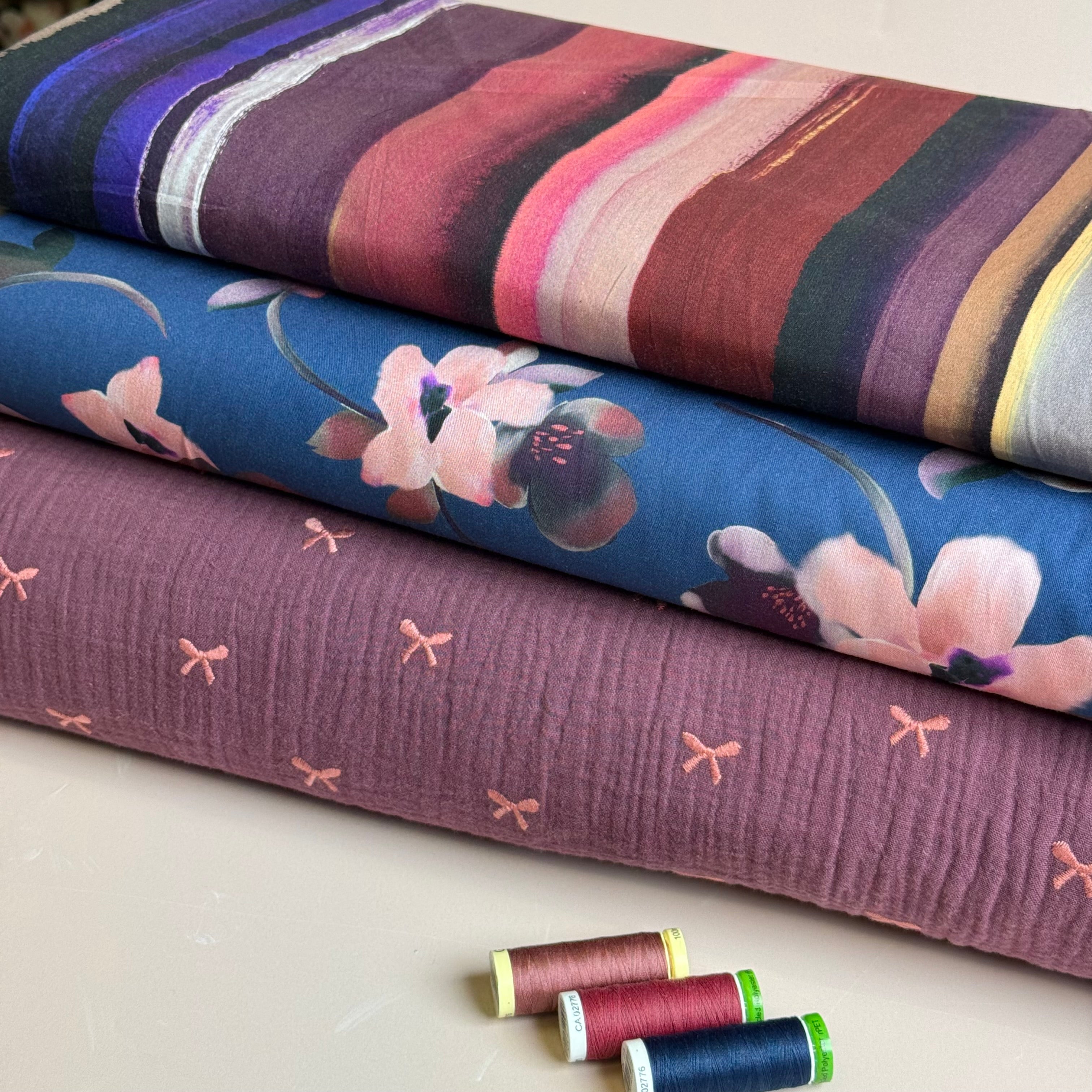 Hazy Autumn Stripes Viscose Cotton Fabric