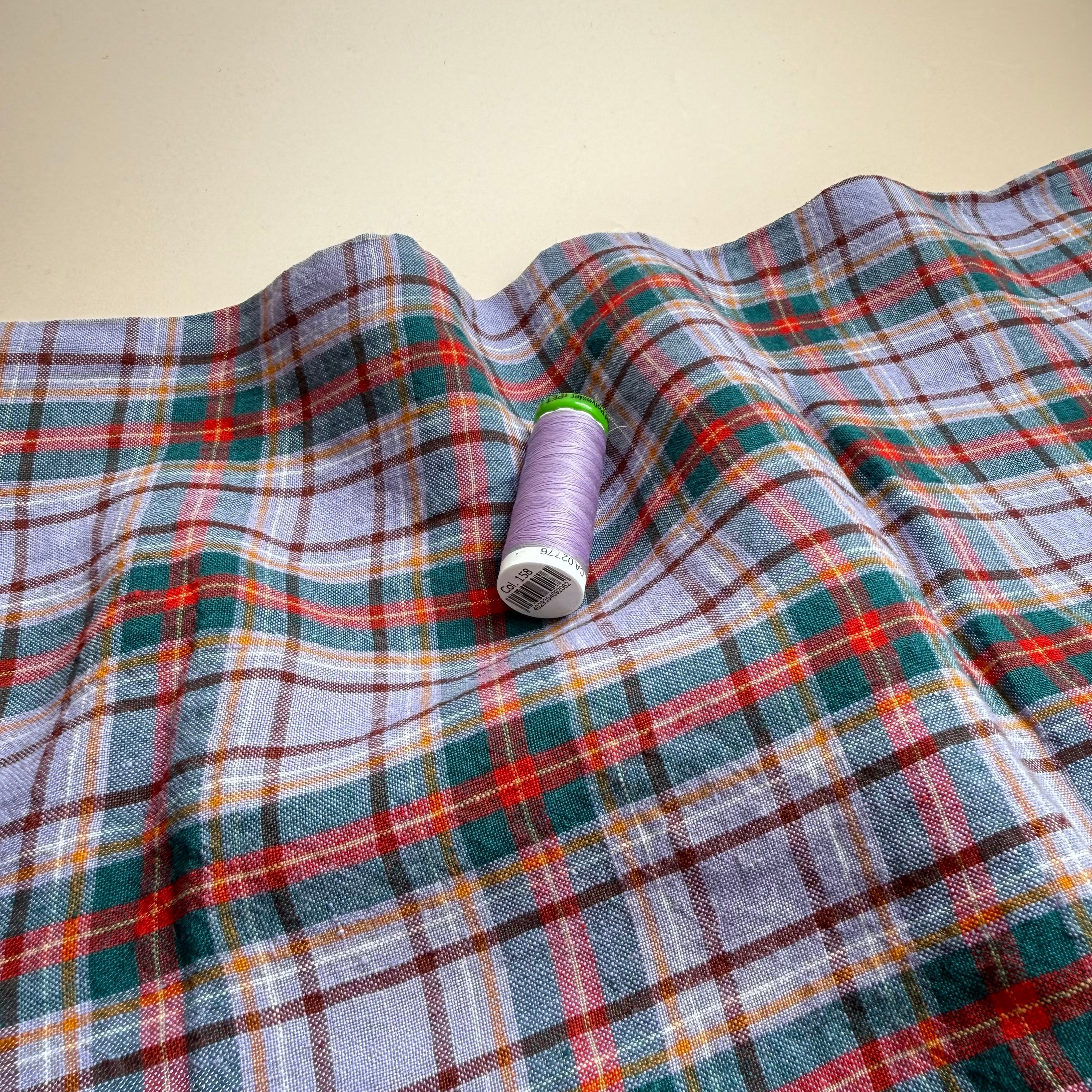 Ex-Designer Deadstock - Yarn Dyed Pure Check in Lilac & Green