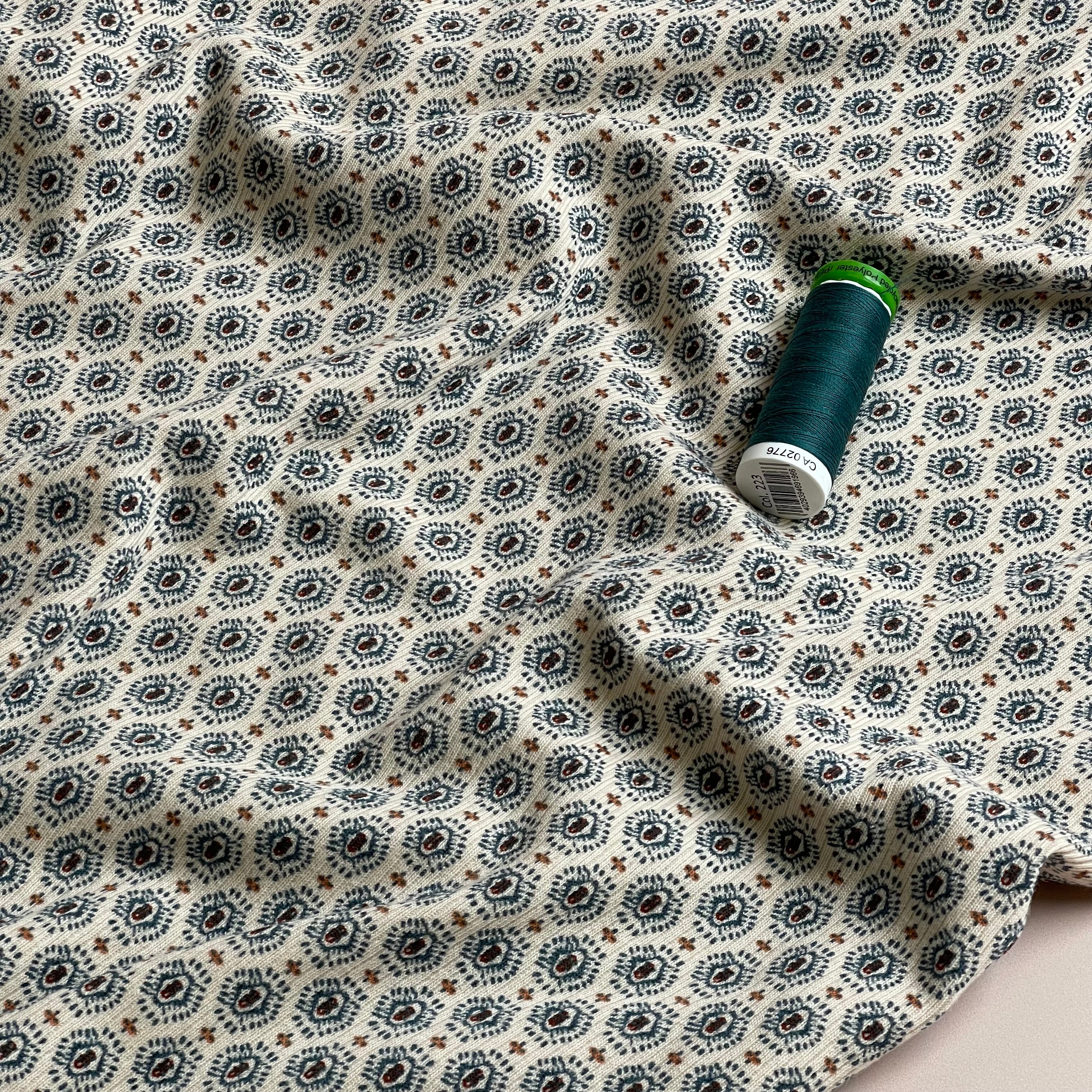 Ornamental Decorations Petrol Cotton Ribbed Jersey