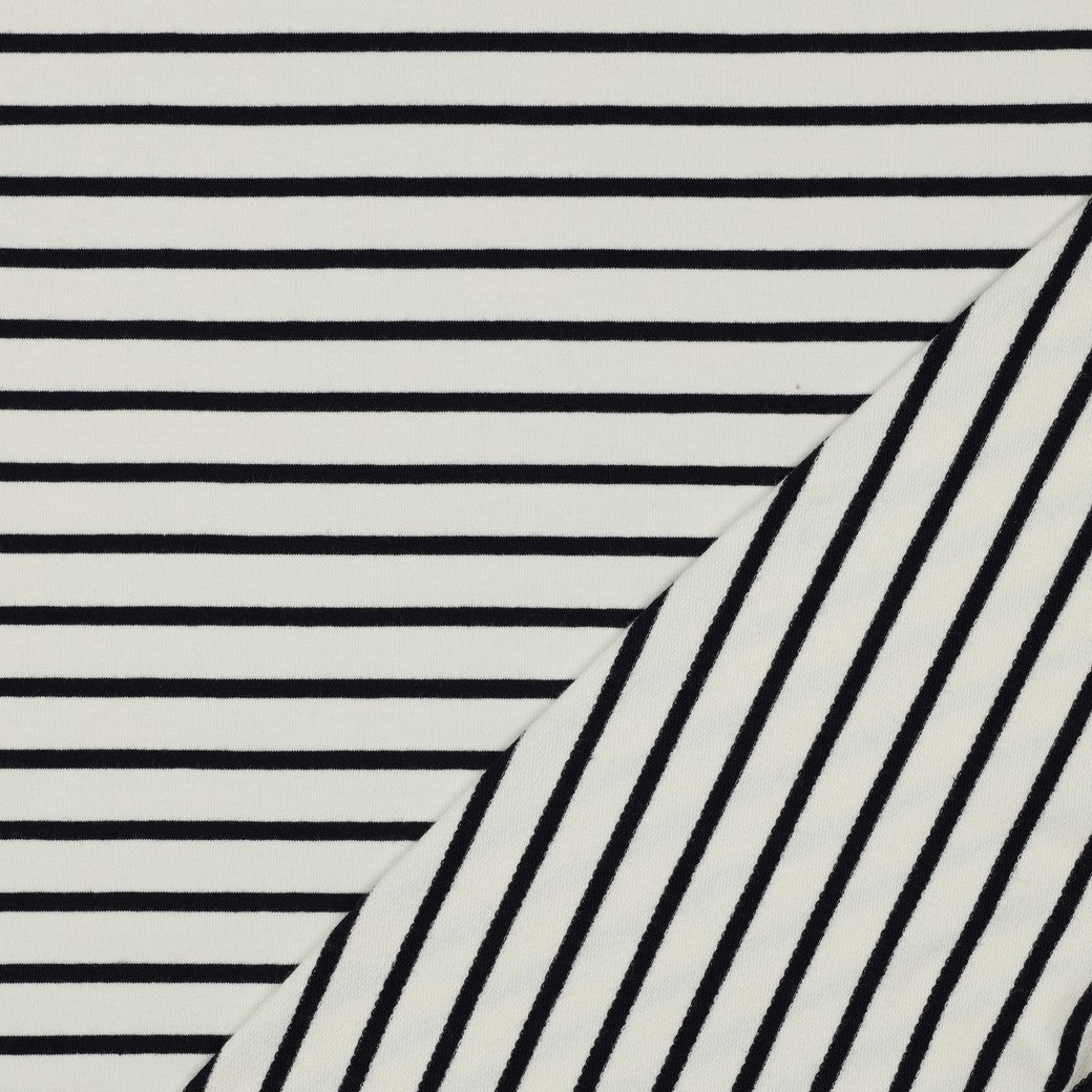 Yarn Dyed Navy Stripes on Ecru Cotton French Terry