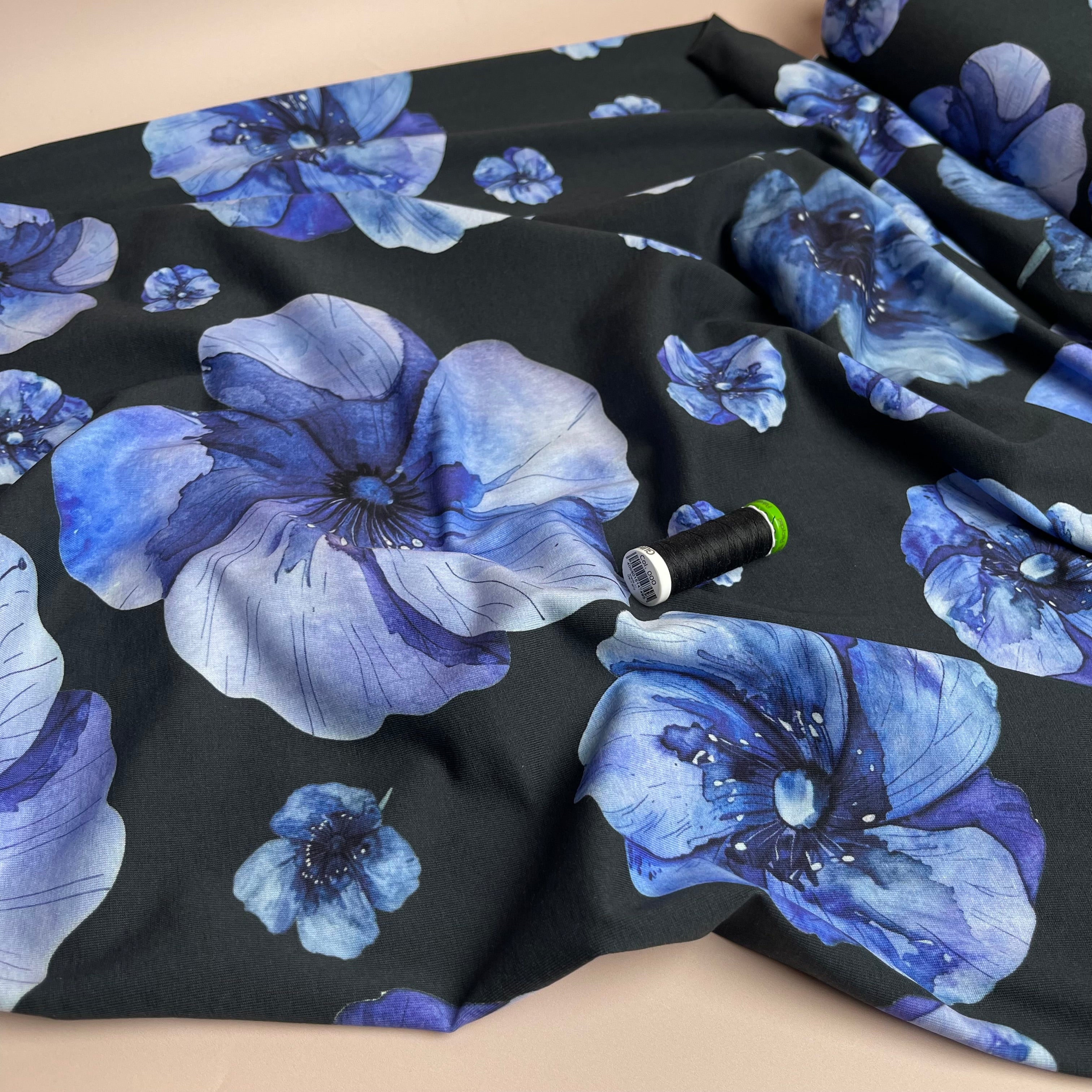 Danish Design - Watercolour Blue Poppy Cotton Jersey