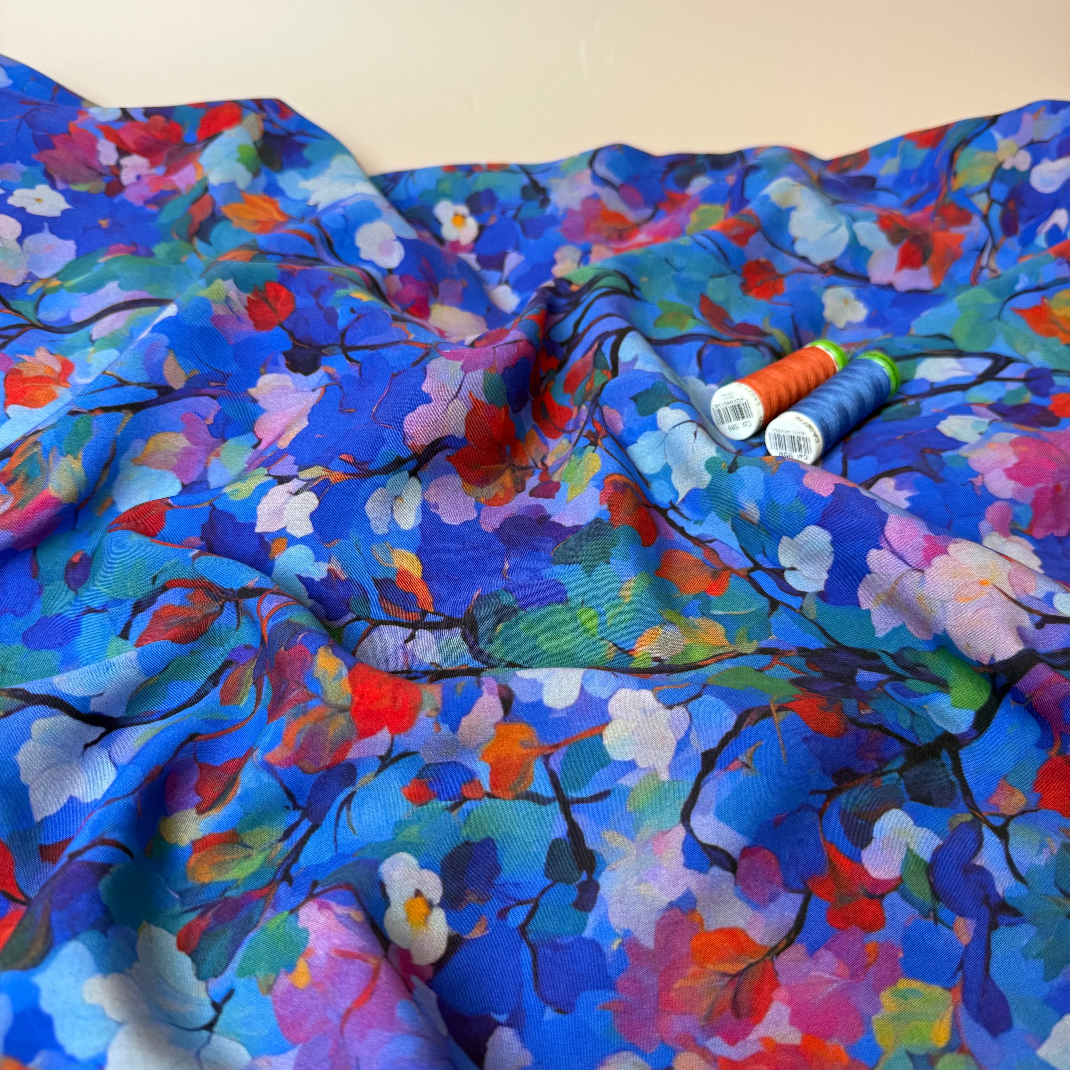 Trees in Watercolour Bloom Viscose Fabric