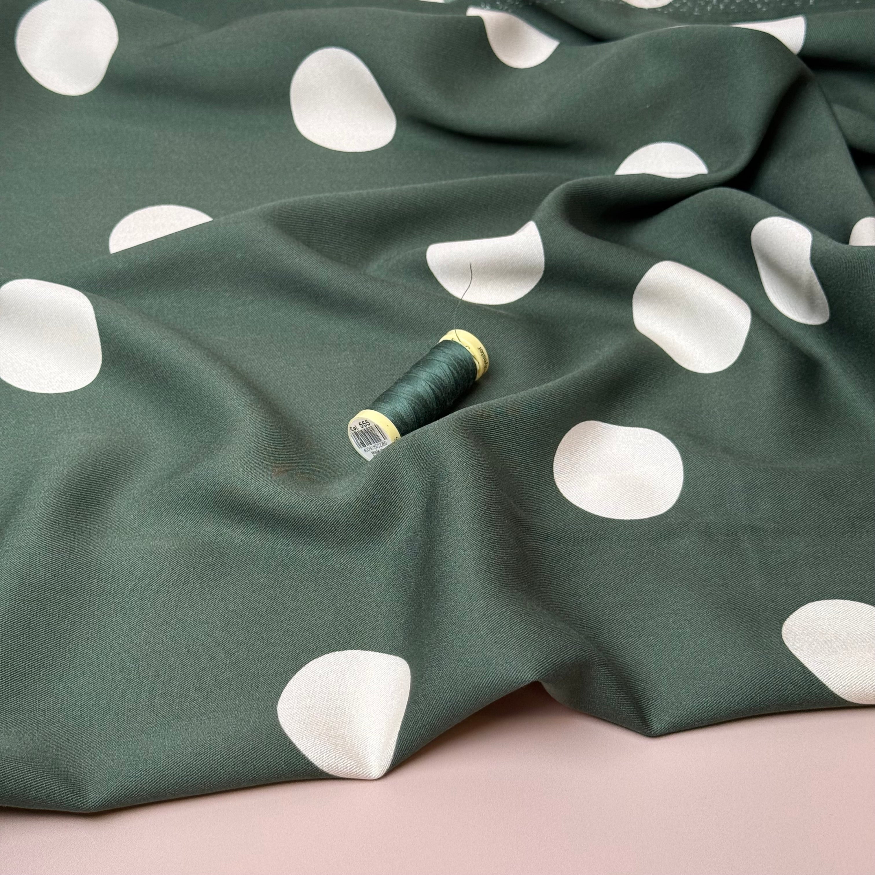 Light & Lush - large Dots Green Viscose Twill Fabric