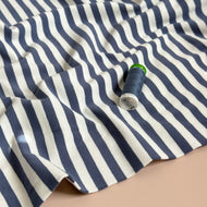 Yarn Dyed Denim Blue Breton Stripe Cotton Jersey Fabric