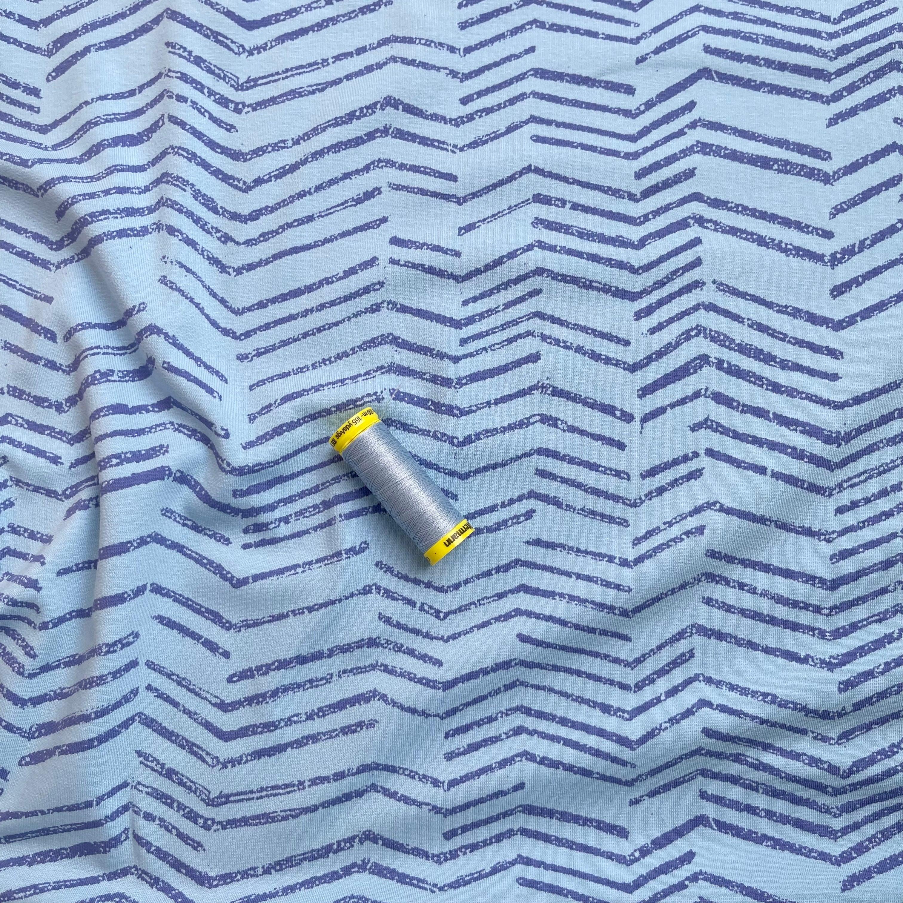 Danish Design - Loose Zigzags Blue Cotton Jersey Fabric