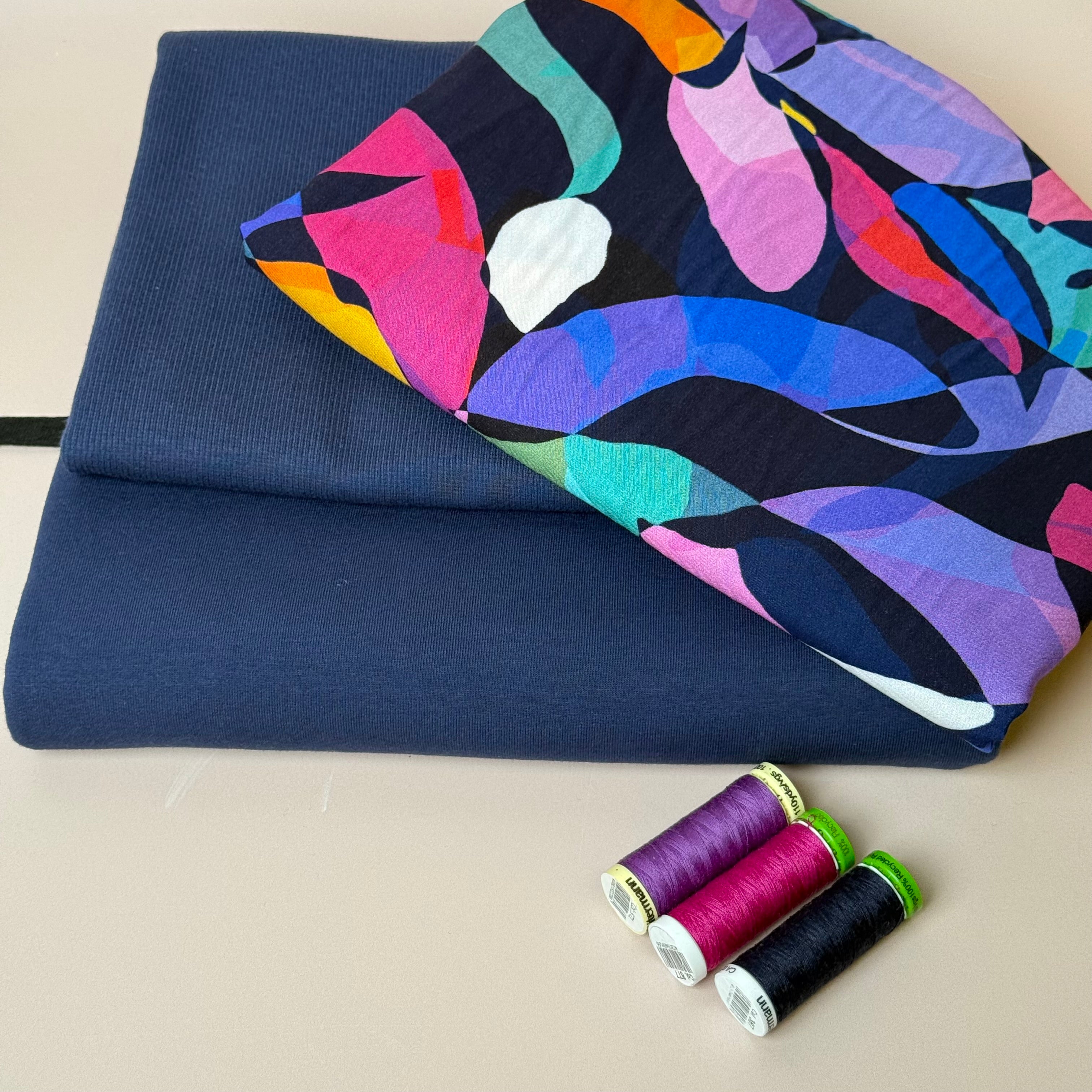 Make an Outfit Colour Bundle - Rainbow Leaves Viscose & Cotton French Terry with Ribbing