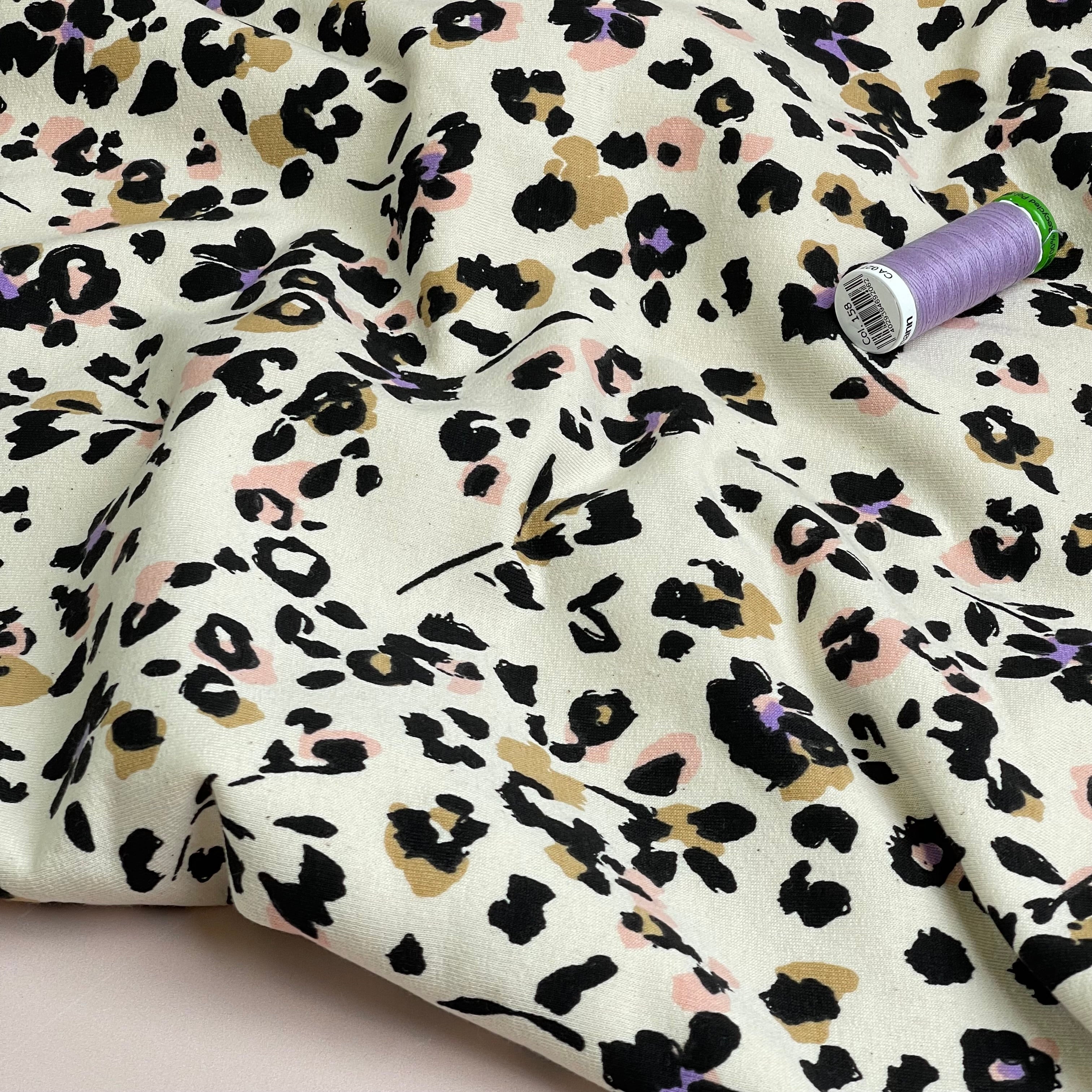 Leopard Flowers Natural Cotton Sweat-shirting Fabric