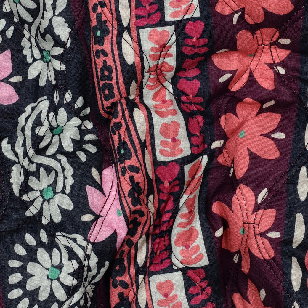 Ornamental Flowers Aubergine Quilted Cotton Fabric