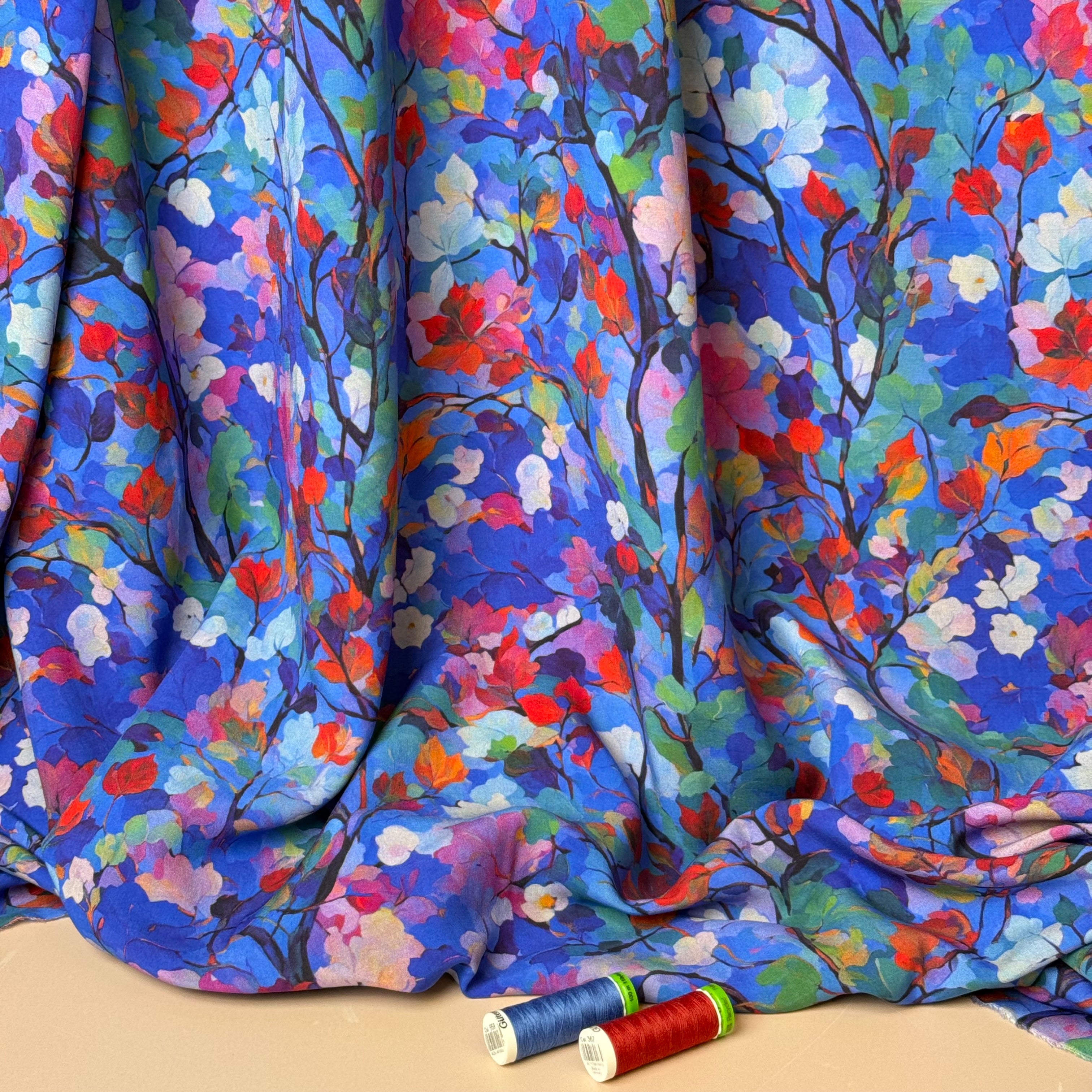 Trees in Watercolour Bloom Viscose Fabric