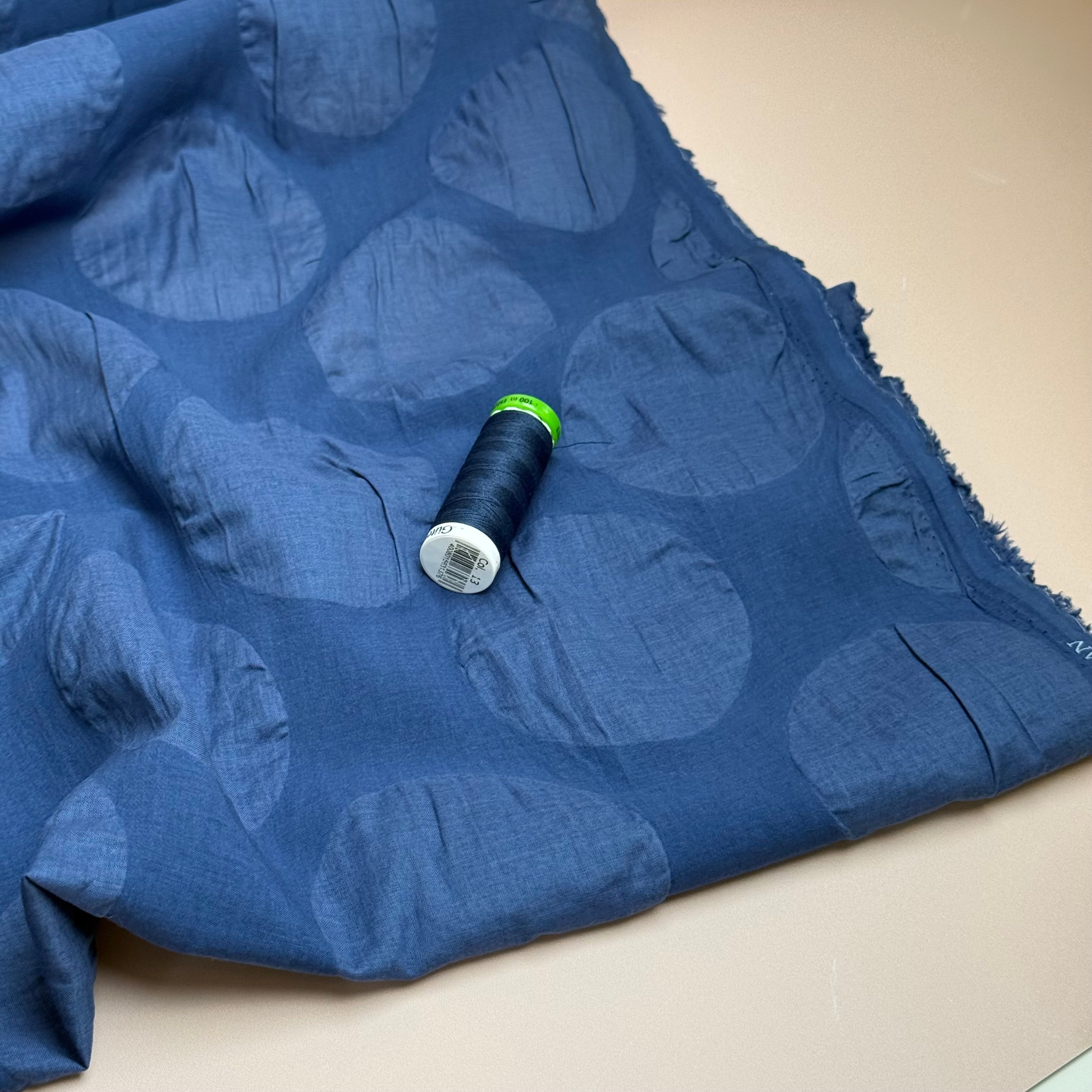 Kokka - Textured Large Spots Ripple Cotton Lawn in Sailor Blue