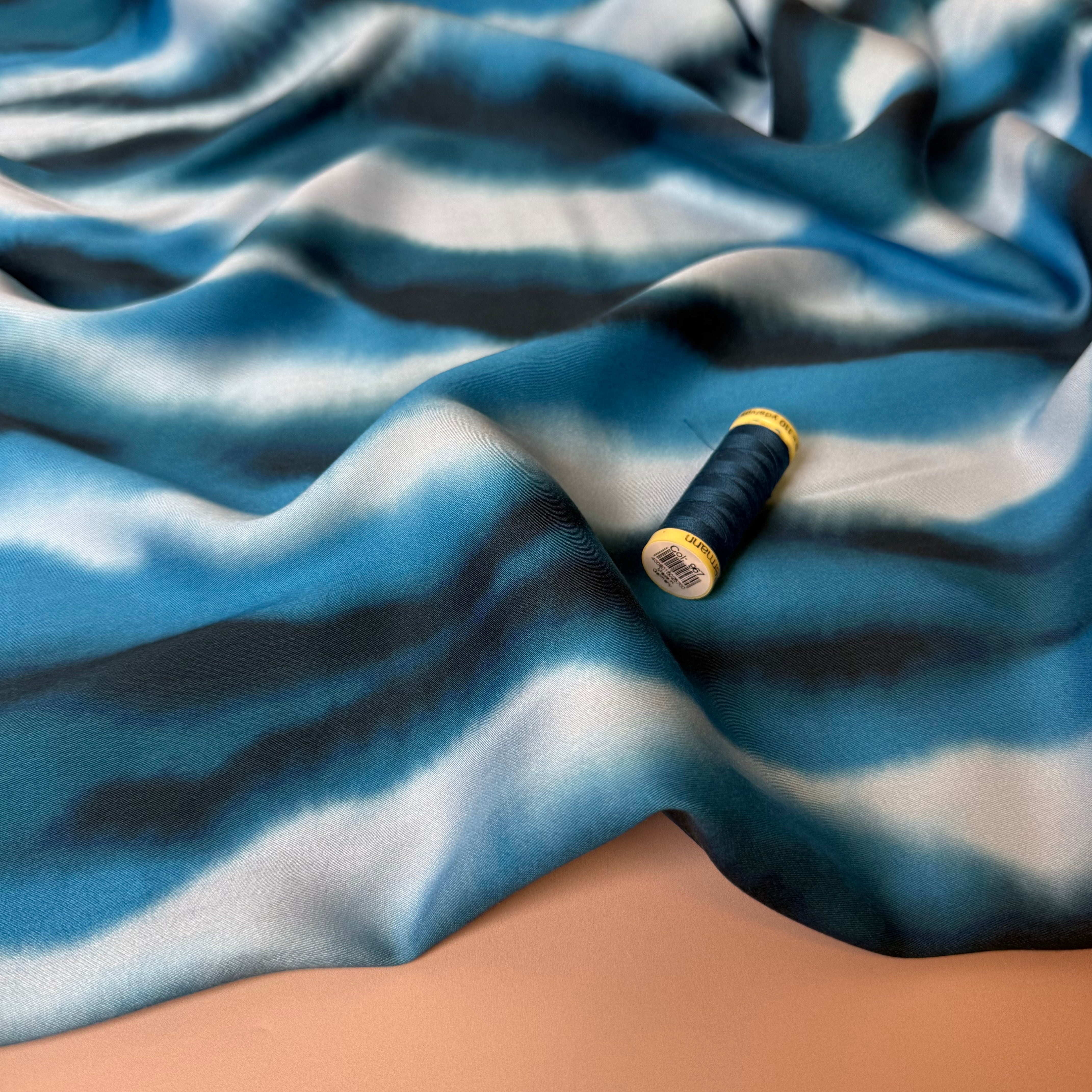 Ocean Waves Viscose Sateen Fabric