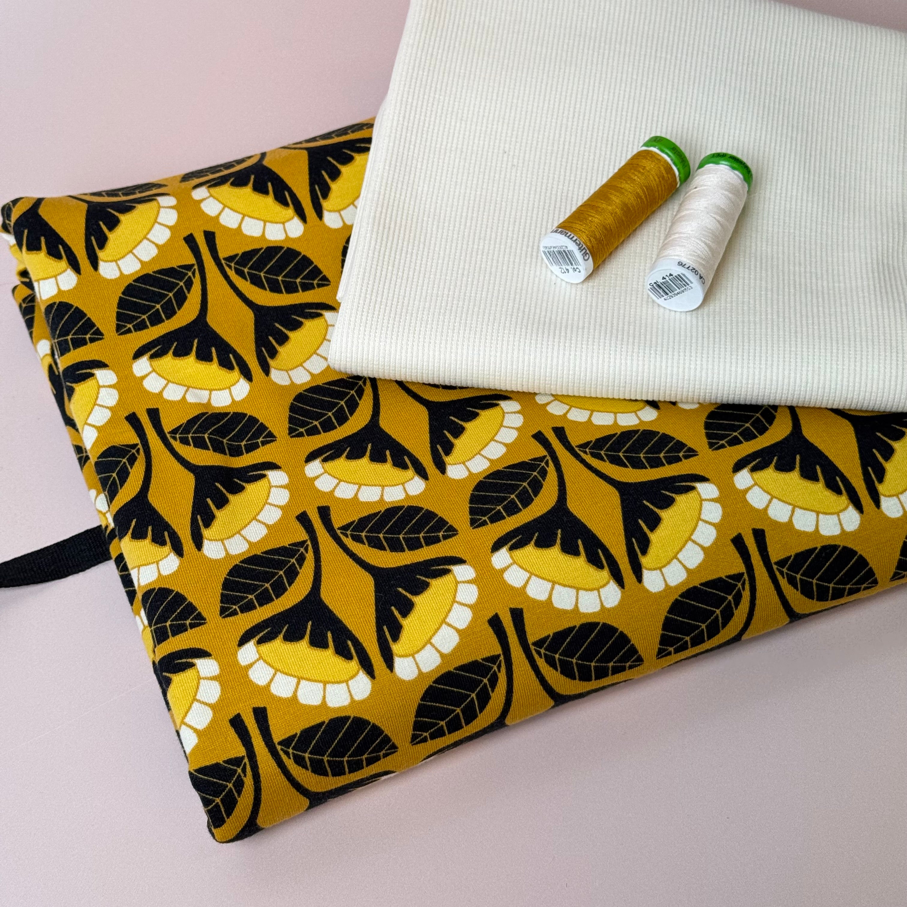 Colour Bundles - Monochrome Flowers Ochre Sweatshirt & Ribbing